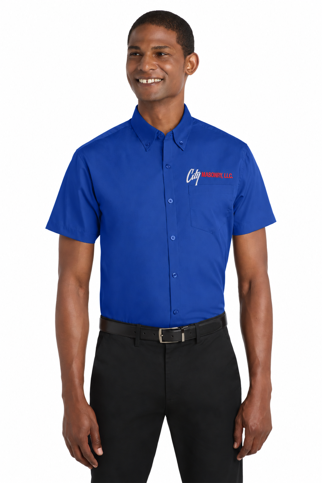 City Masonry W101 — True Royal embroidered mockup