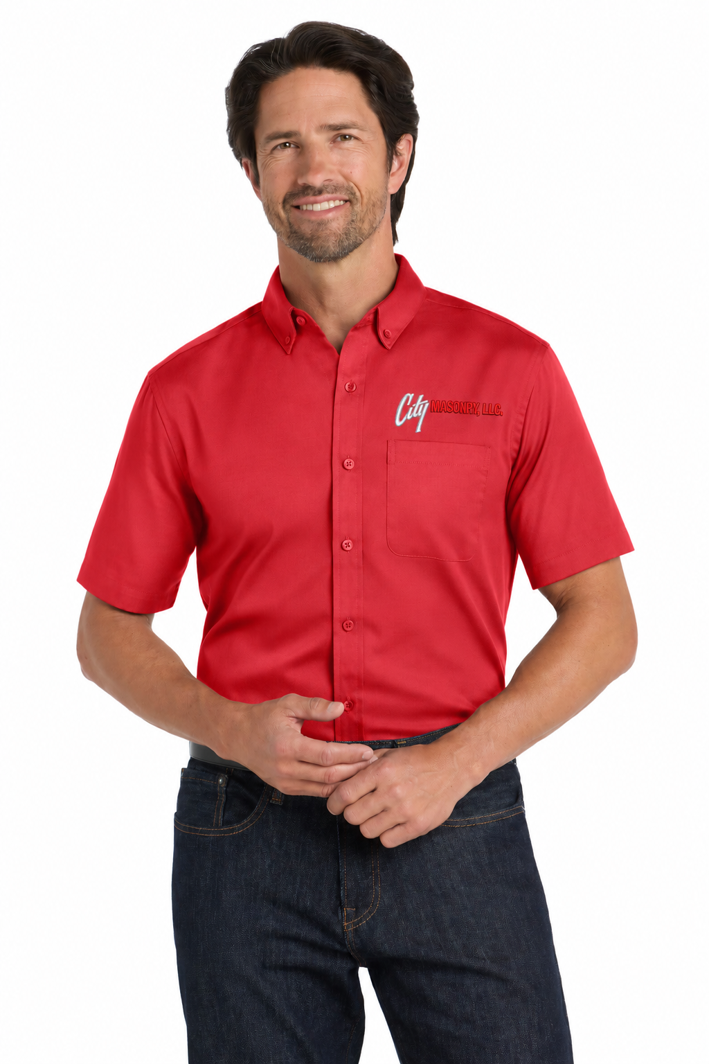 City Masonry W809 — Rich Red embroidered mockup