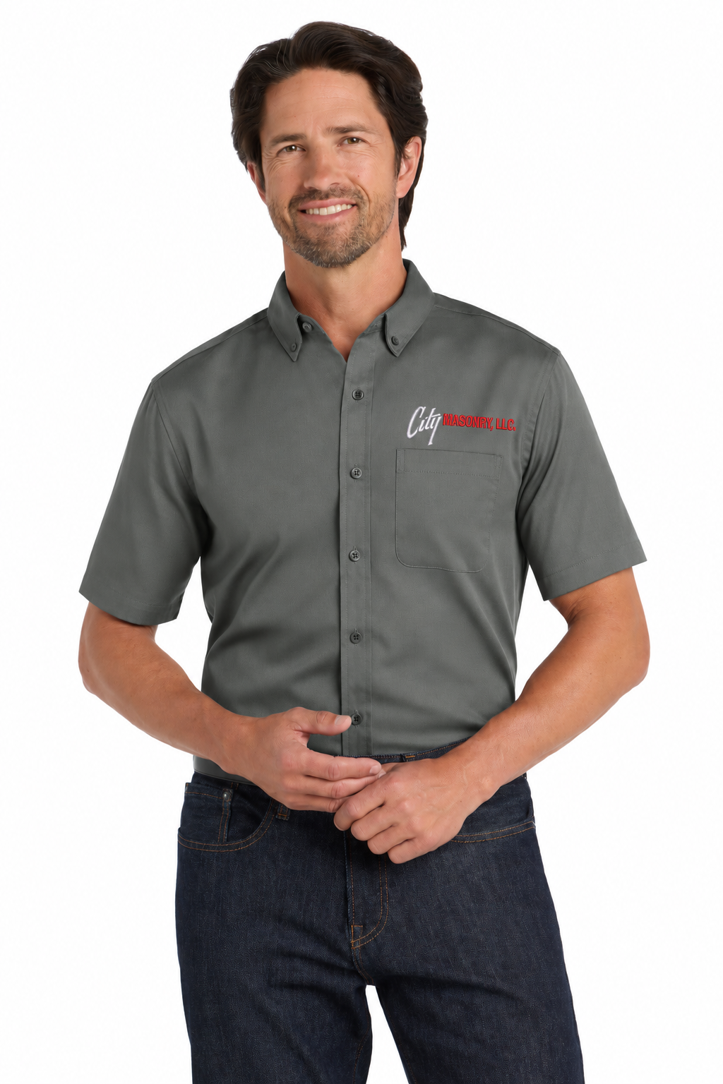 City Masonry W809 — Storm Grey embroidered mockup