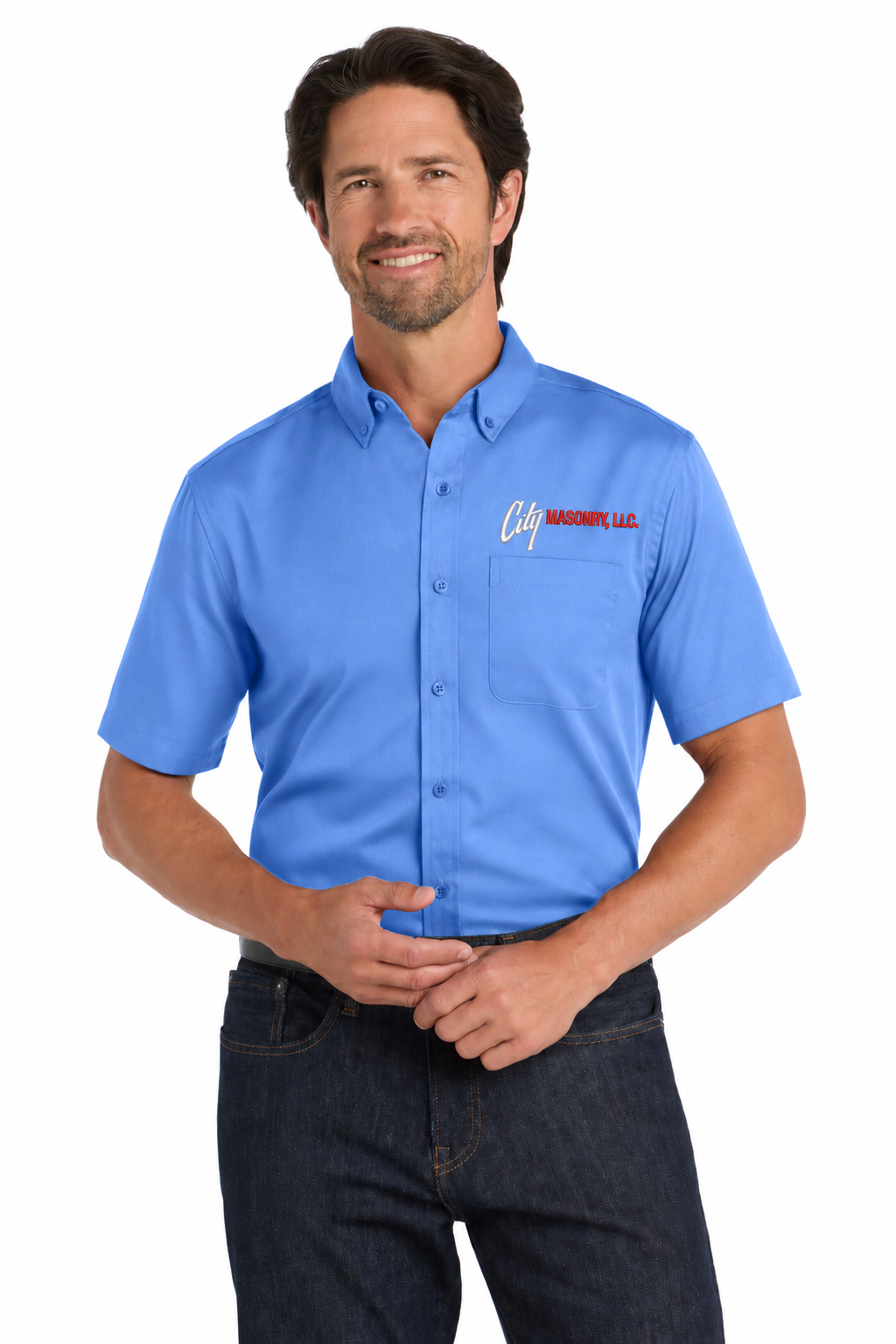 City Masonry W809 — Ultramarine Blue embroidered mockup