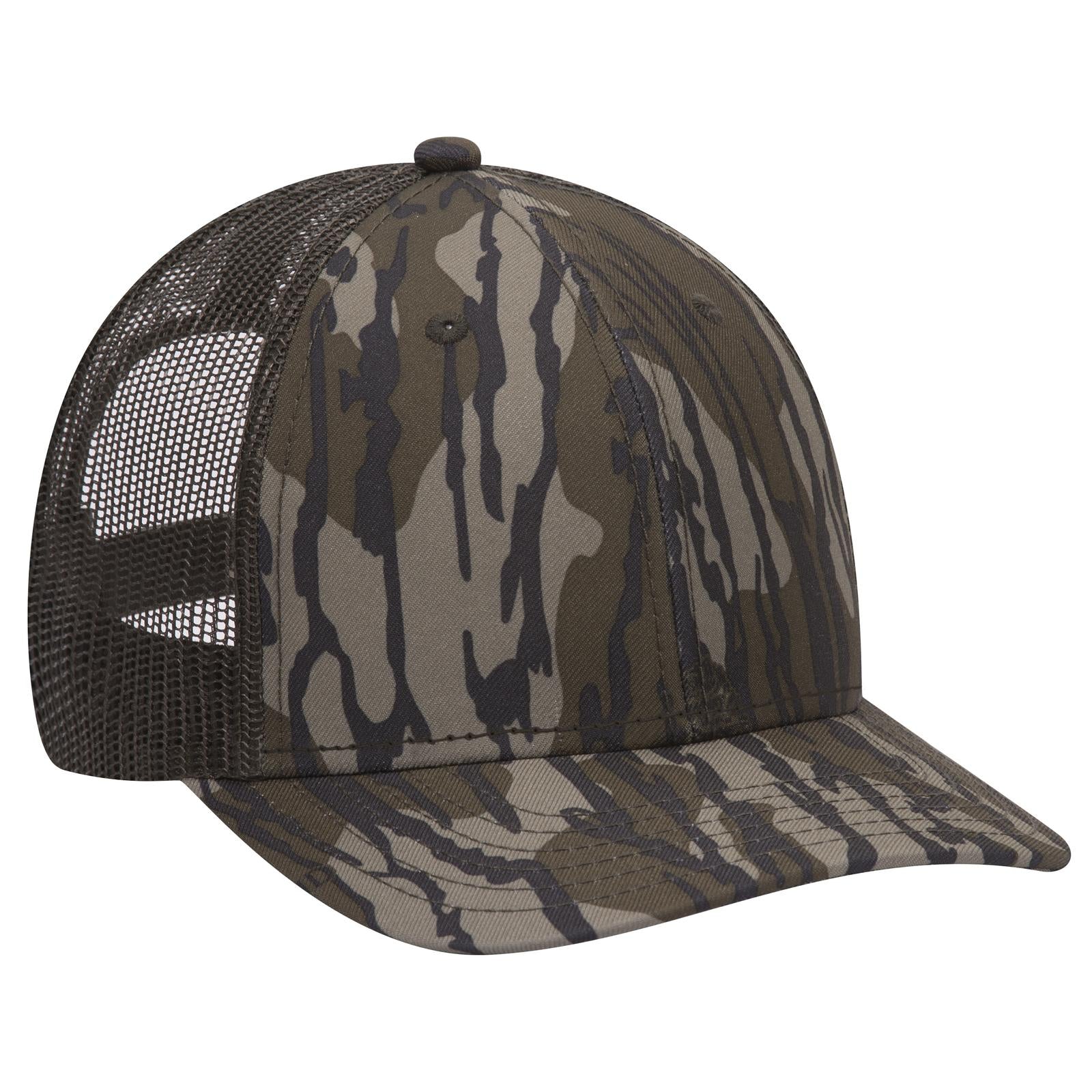 Custom Embroidered or DTF Printed - OTTO CAP® Mossy Oak Camouflage 6 Panel Low Profile Mesh Back Trucker Hat