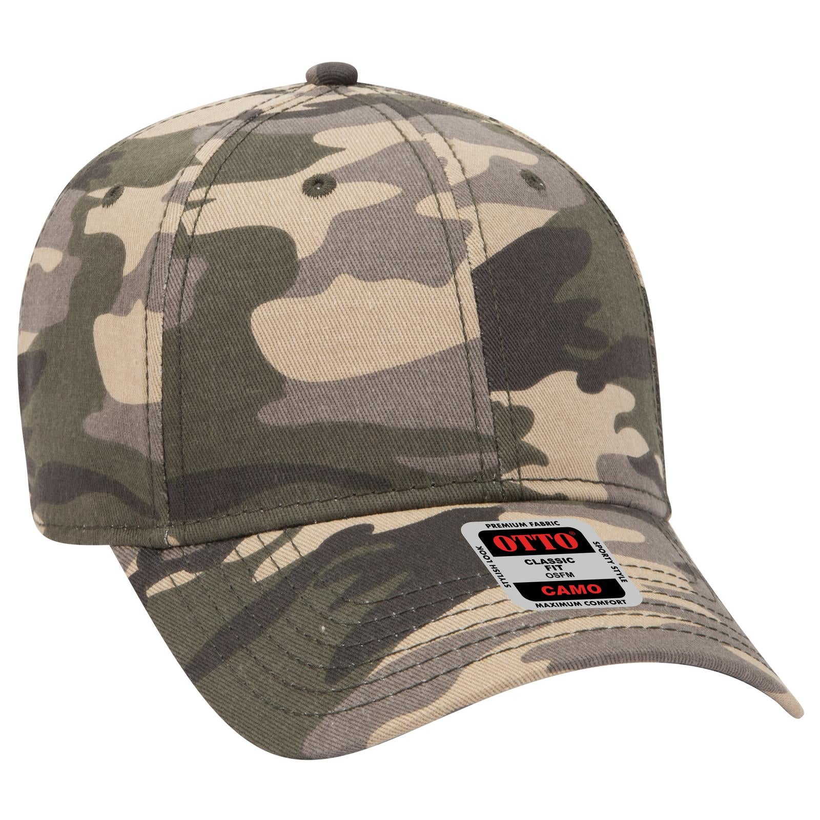 Custom Embroidered or DTF Printed - OTTO CAP® Camouflage 6 Panel Low Profile Baseball Cap