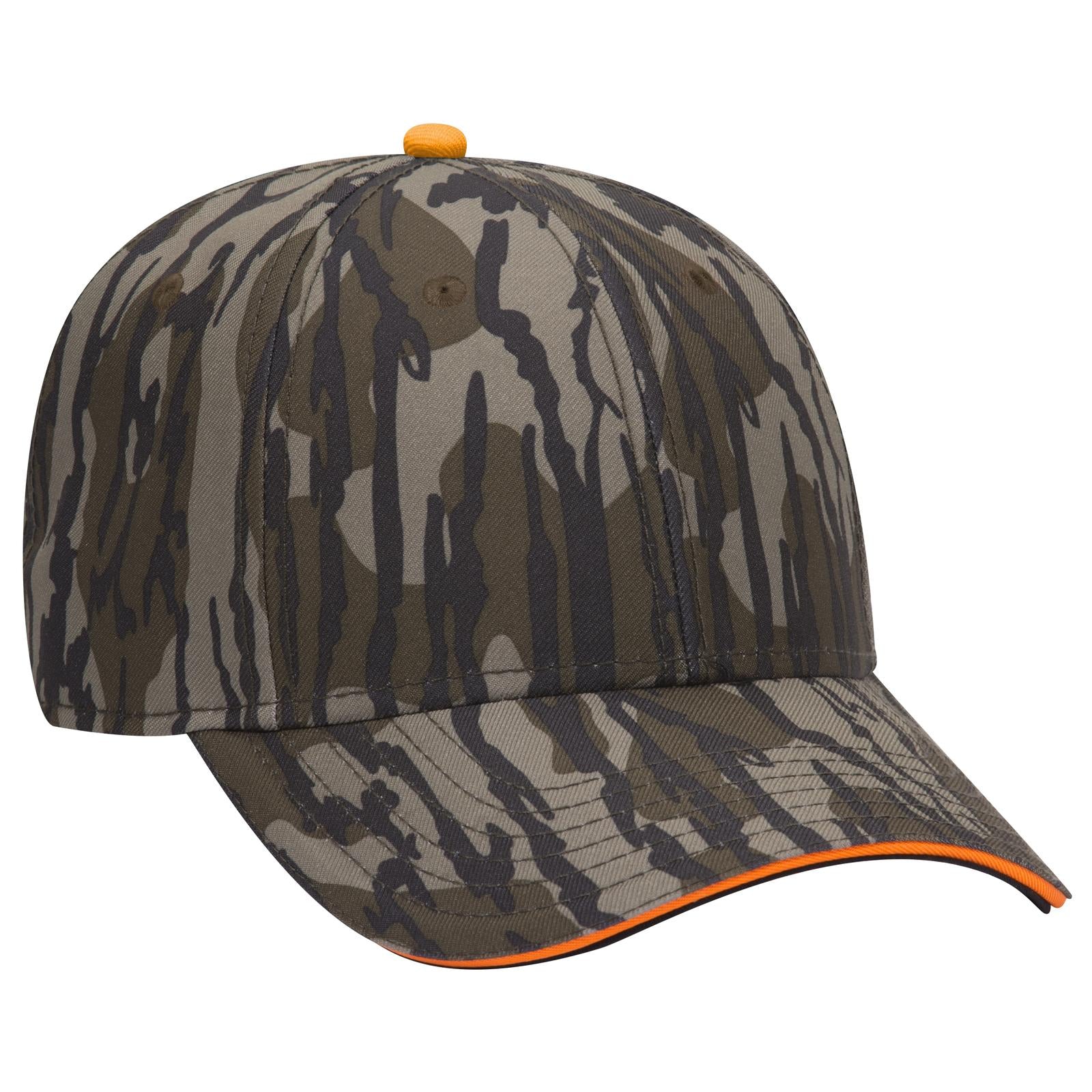 Custom Embroidered or DTF Printed - OTTO CAP® Mossy Oak Camouflage Sandwich Visor 6 Panel Low Profile Baseball Cap