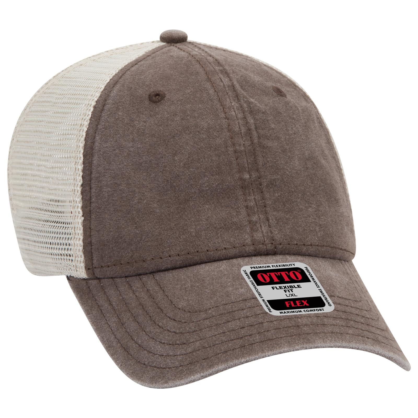 Custom Embroidered or DTF Printed - OTTO CAP® OTTO FLEX® Fitted 6 Panel Low Profile Mesh Back Trucker Hat