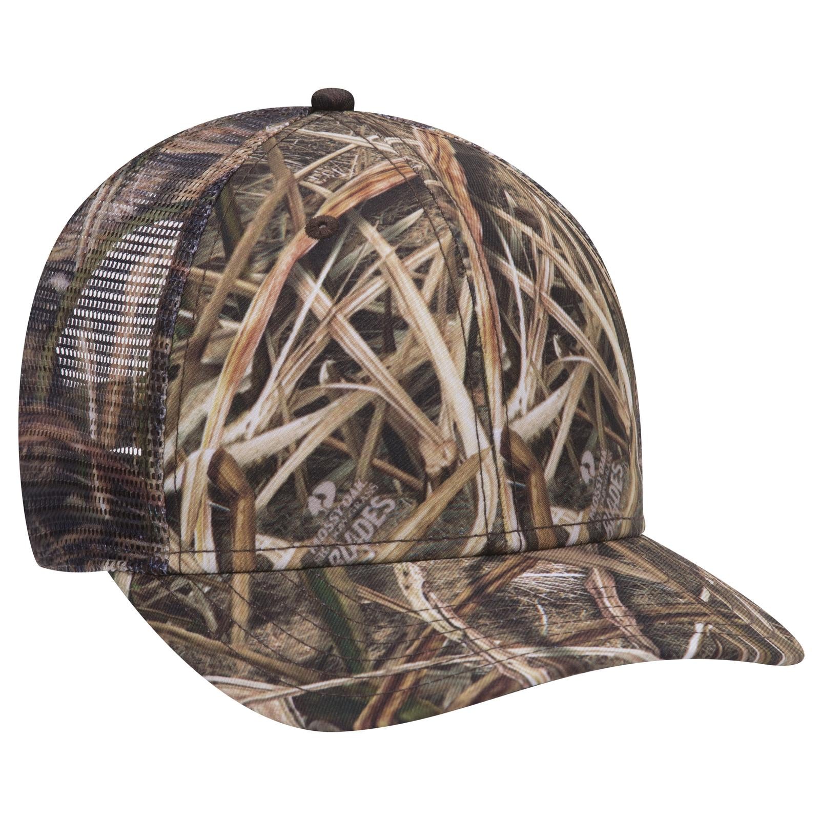 Custom Embroidered or DTF Printed - OTTO CAP® Mossy Oak Camouflage Superior Polyester Twill 6 Panel Low Profile Mesh Back Trucker Hat