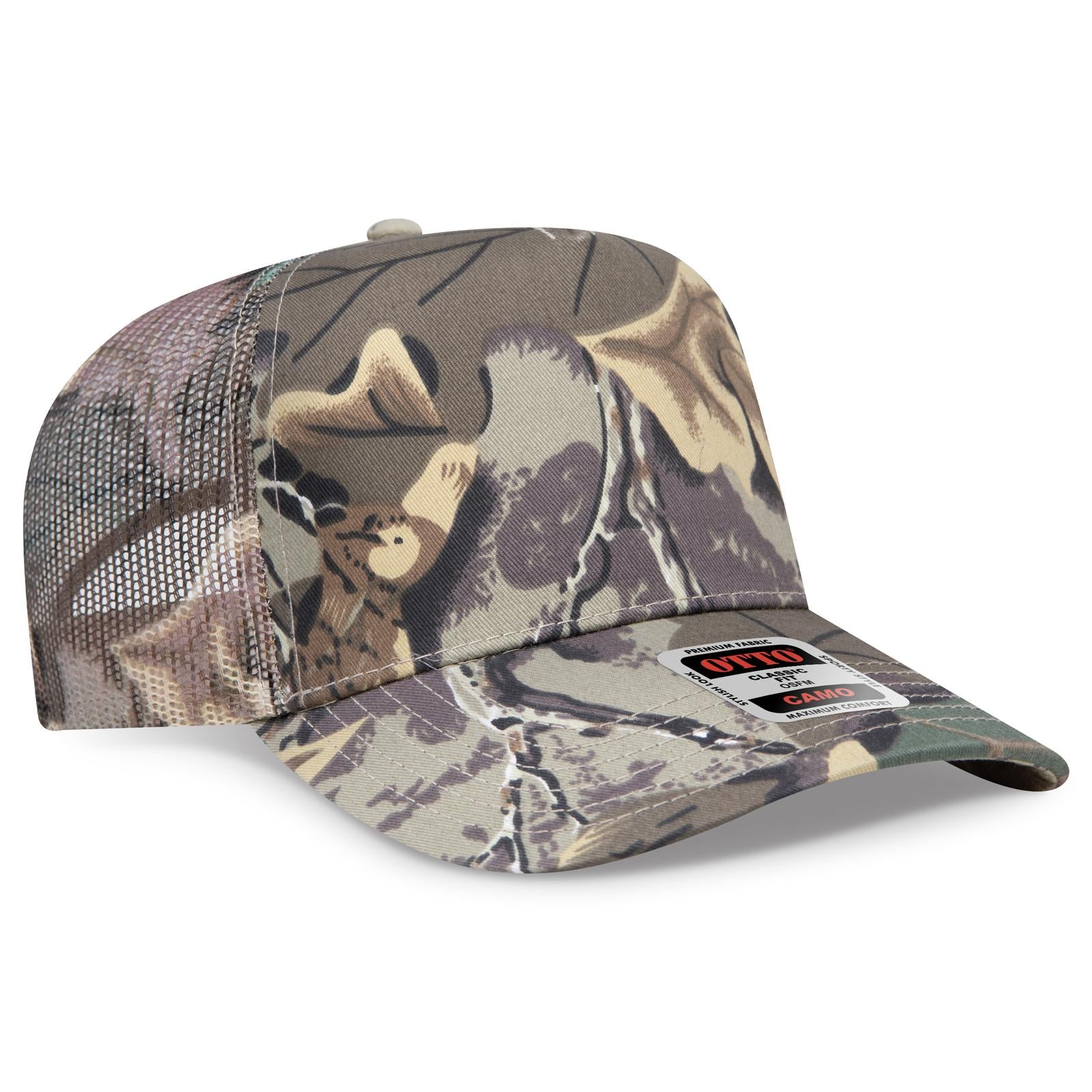 Custom Embroidered or DTF Printed - OTTO CAP® Camouflage 5 Panel Mid Profile Mesh Back Trucker Hat