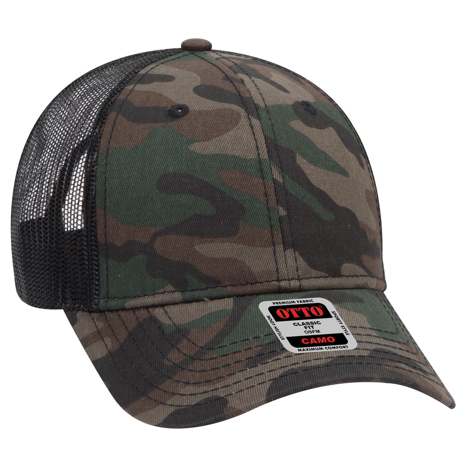 Custom Embroidered or DTF Printed - OTTO CAP® Camouflage 6 Panel Low Profile Mesh Back Trucker Hat