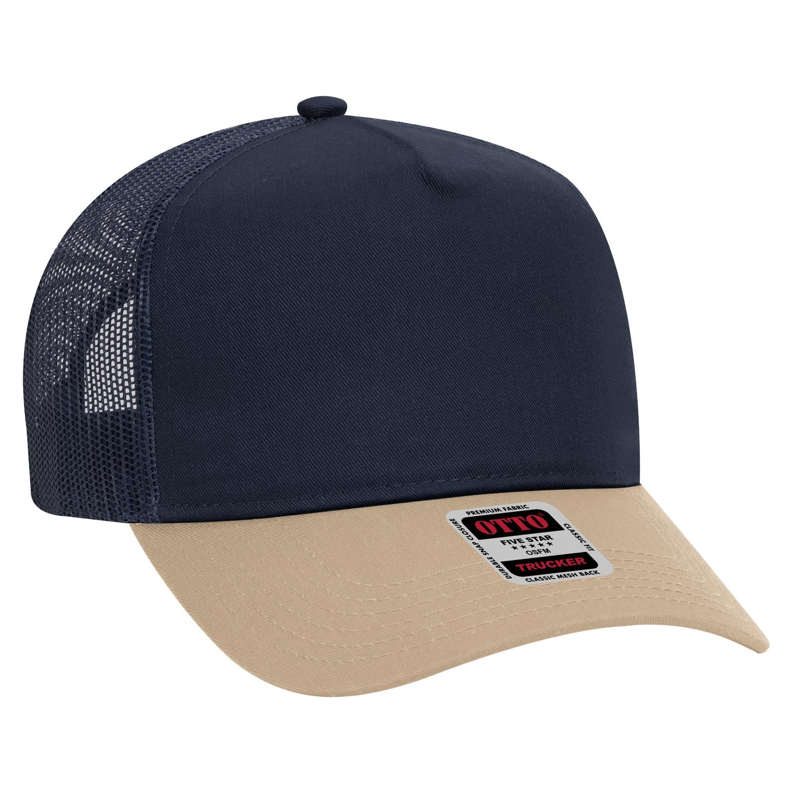 Custom Embroidered - OTTO CAP 5 Panel Mid Profile Mesh Back Trucker Hat
