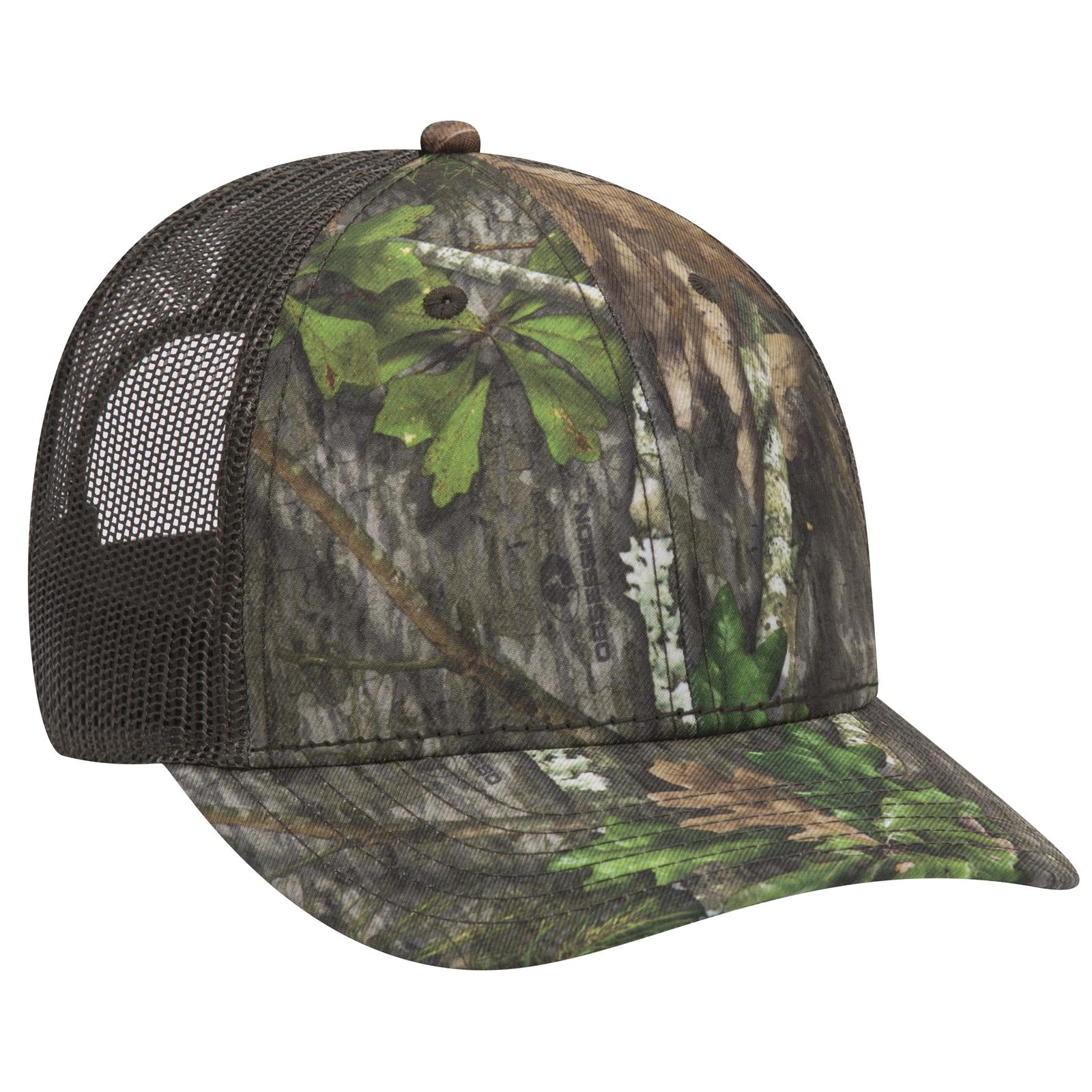 Custom Embroidered or DTF Printed - OTTO CAP® Mossy Oak Camouflage 6 Panel Low Profile Mesh Back Trucker Hat