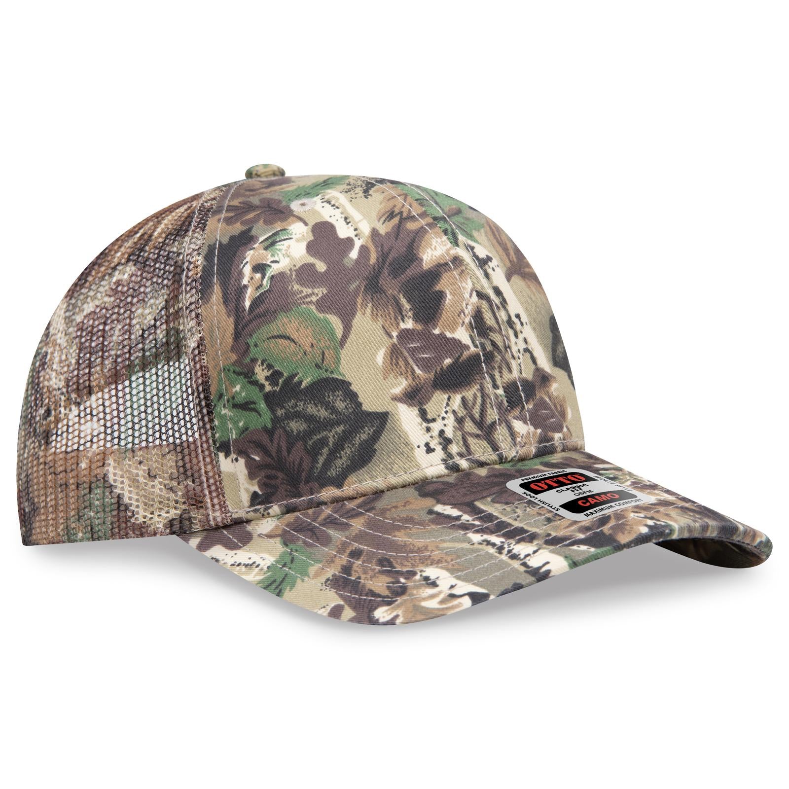 Custom Embroidered or DTF Printed - OTTO CAP® Camouflage 6 Panel Mid Profile Mesh Back Trucker Hat