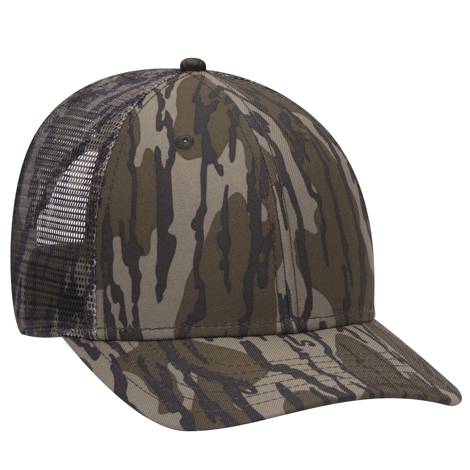 Custom Embroidered or DTF Printed - OTTO CAP® Mossy Oak Camouflage Superior Polyester Twill 6 Panel Low Profile Mesh Back Trucker Hat
