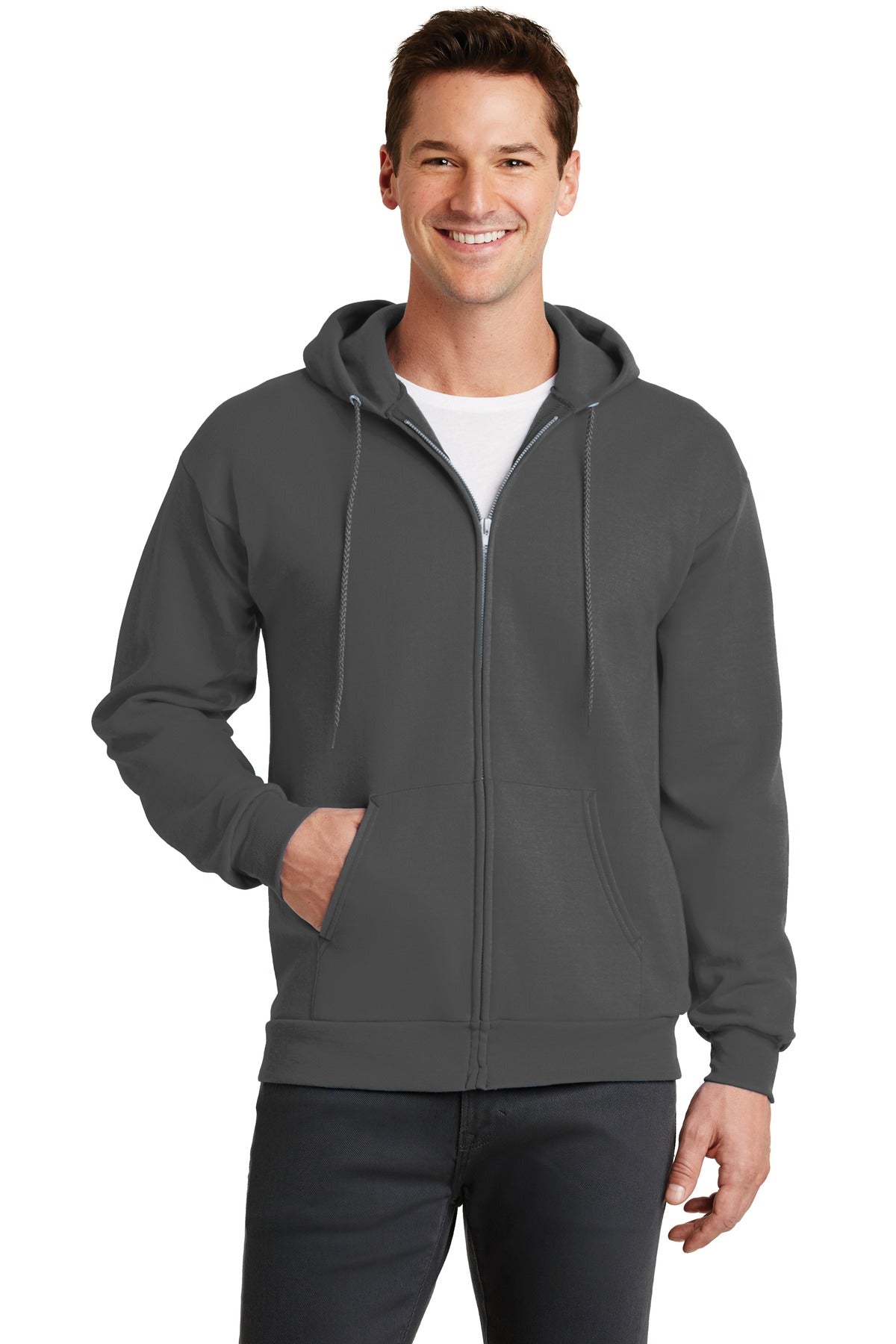 Custom Embroidered - Port & Company® - Core Fleece Full-Zip Hooded Sweatshirt. Includes one 4in x 4in Embroidery on Left or Right Chest. PC78ZH