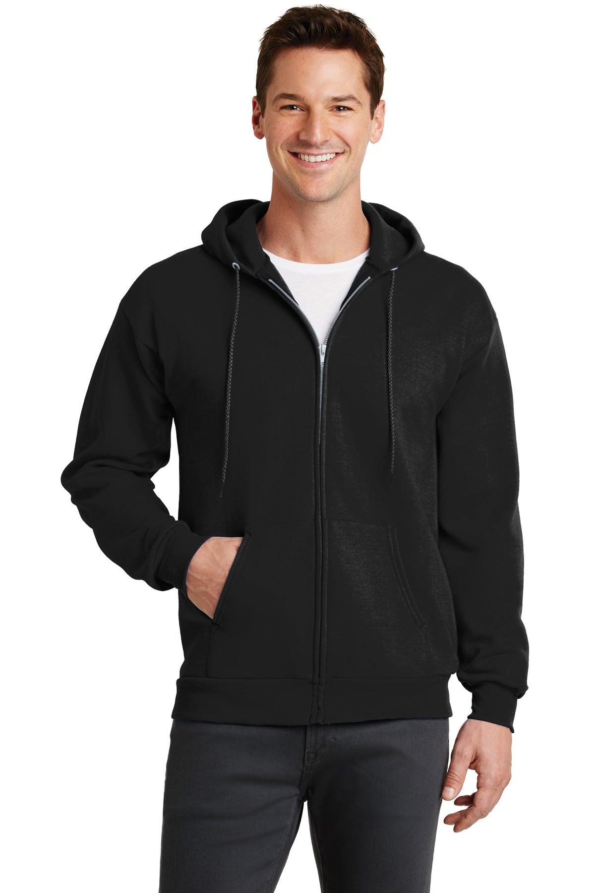 Custom Embroidered - Port & Company® - Core Fleece Full-Zip Hooded Sweatshirt. Includes one 4in x 4in Embroidery on Left or Right Chest. PC78ZH