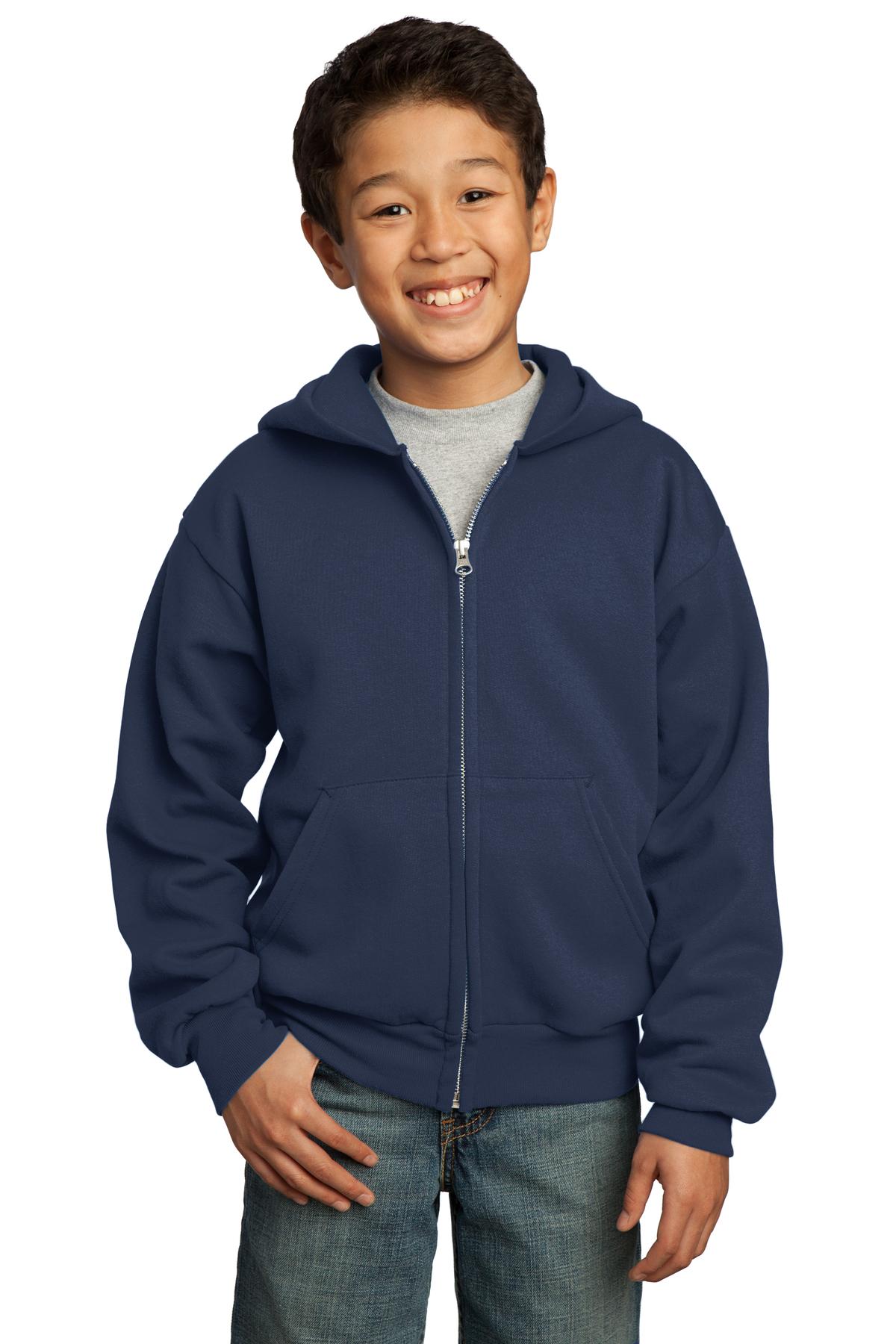 Port & Company® - Youth Core Fleece Full-Zip Hooded Sweatshirt.  PC90YZH