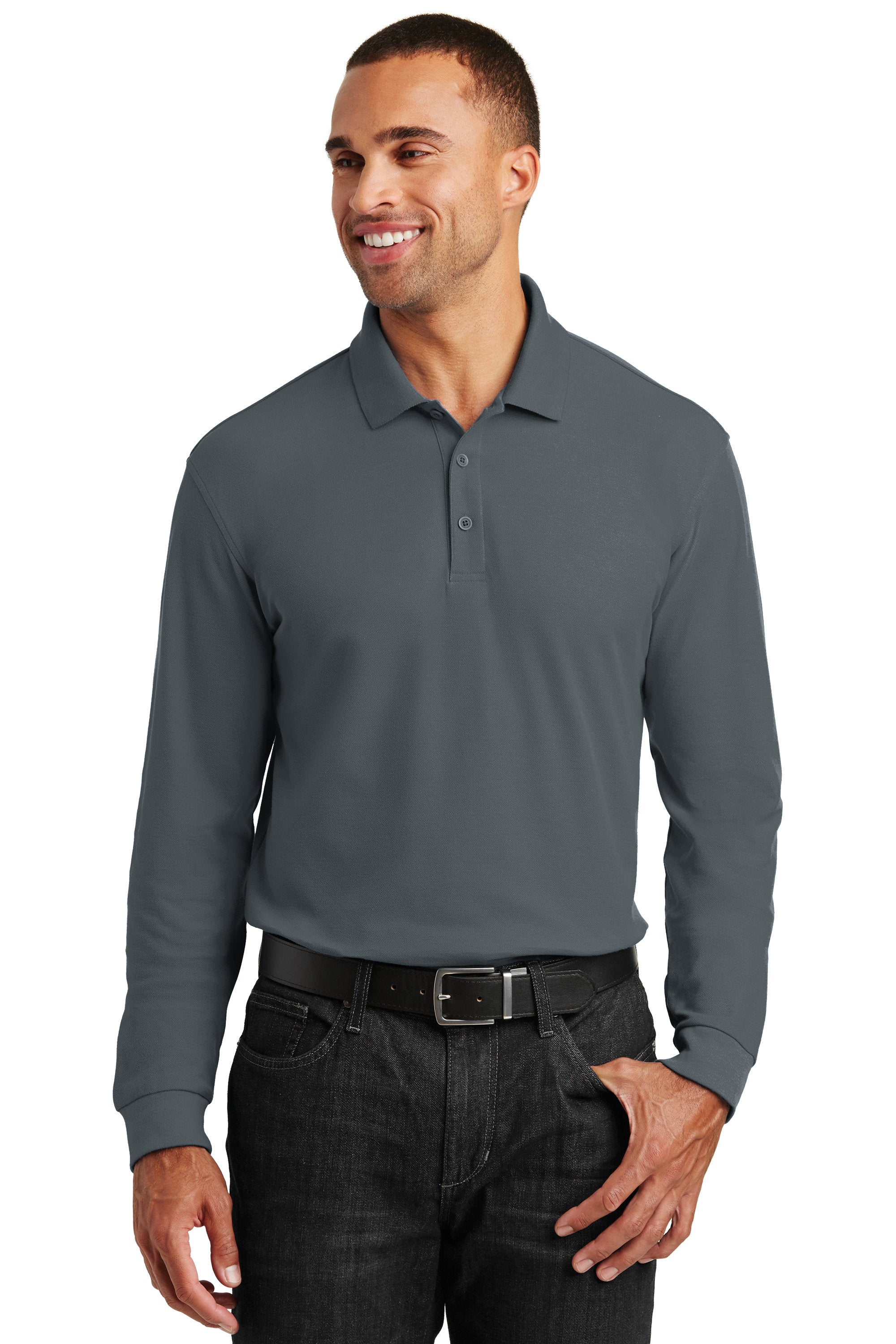 Custom Embroidery on Long Sleeve Classic Pique Polo Shirt - Personalize with your own Logo or Text