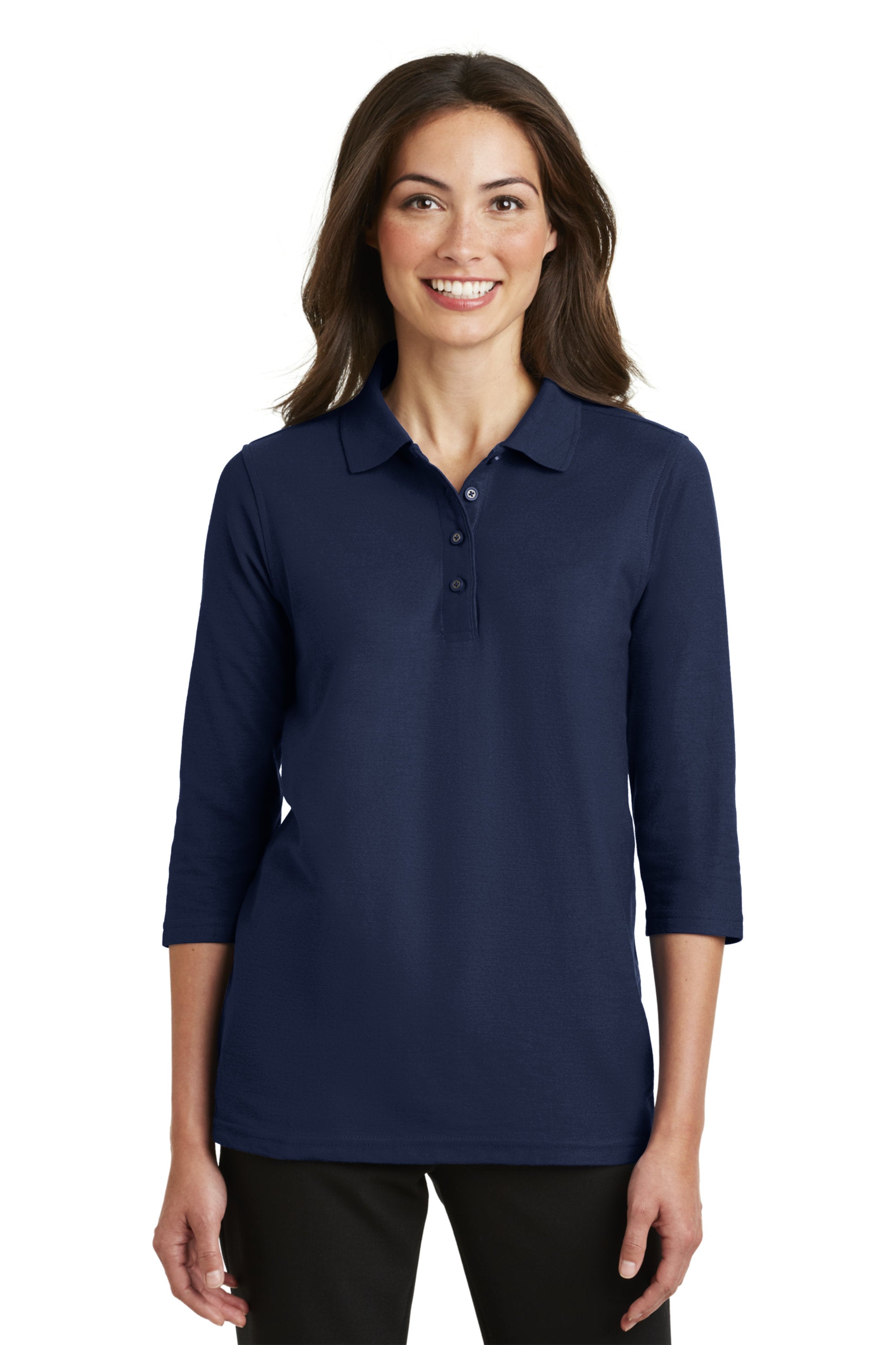 Custom Embroidery on L562 Port Authority Ladies Silk Touch 3/4-Sleeve Polo