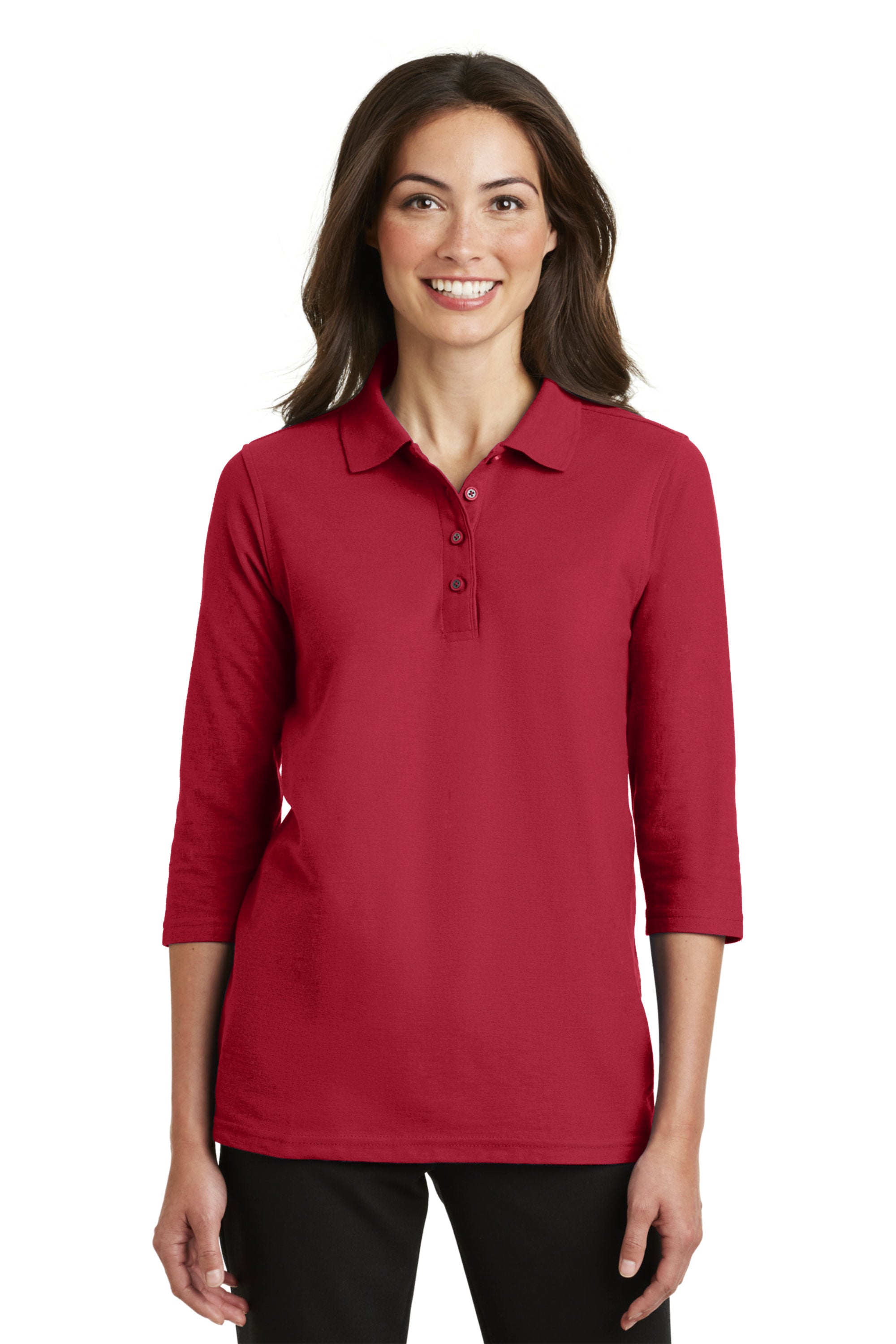 Custom Embroidery on L562 Port Authority Ladies Silk Touch 3/4-Sleeve Polo