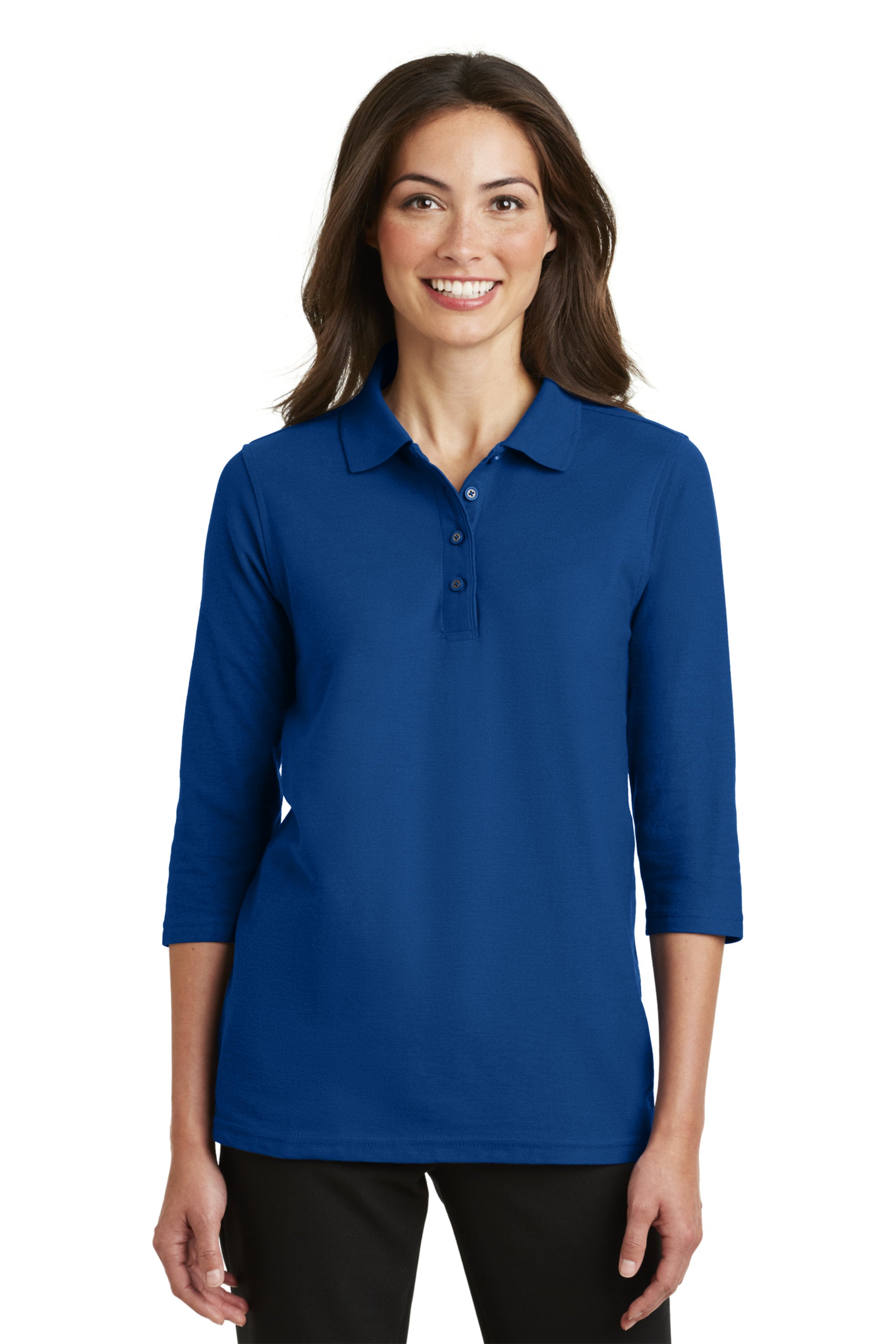 Custom Embroidery on L562 Port Authority Ladies Silk Touch 3/4-Sleeve Polo