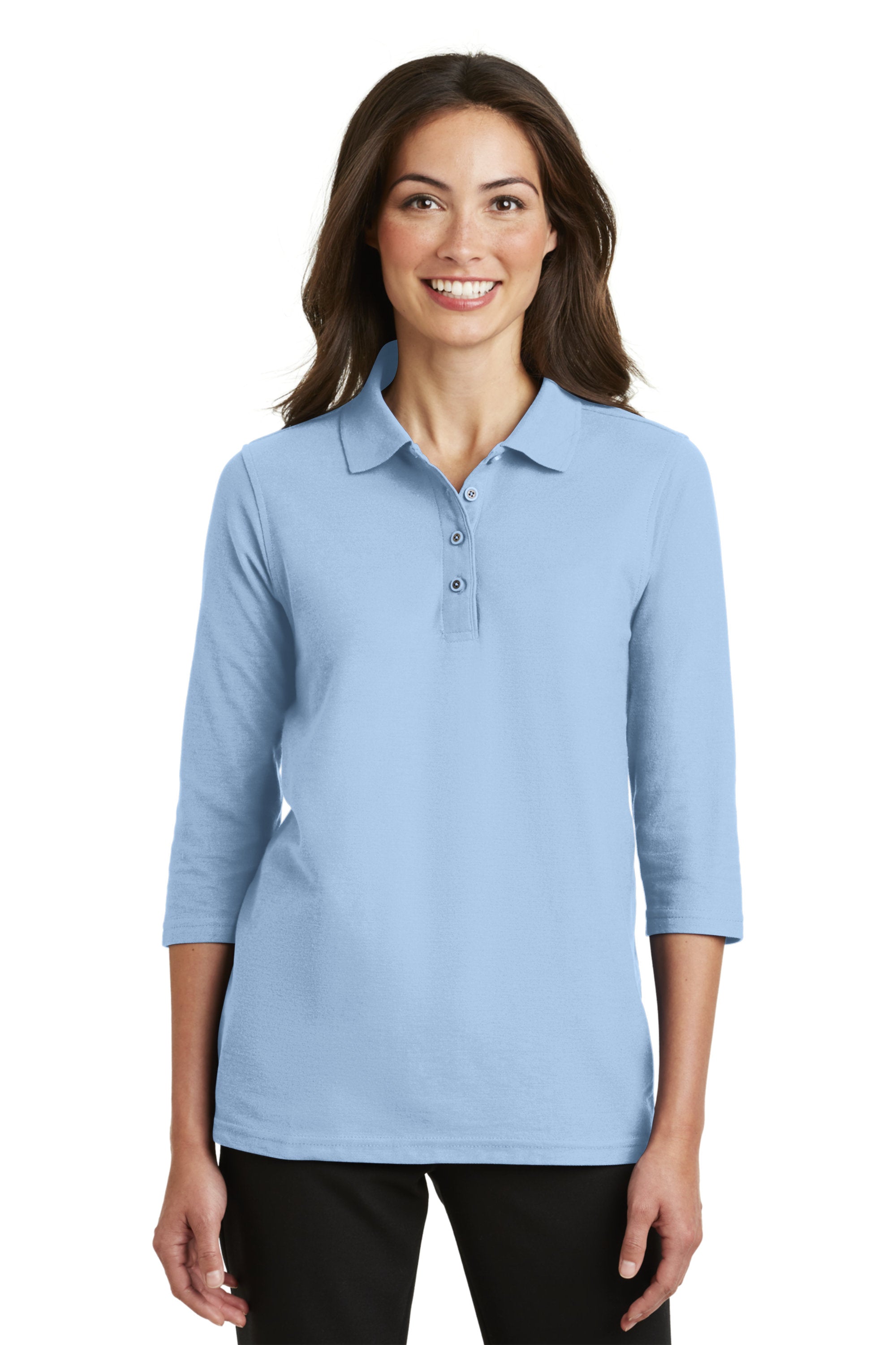 Custom Embroidery on L562 Port Authority Ladies Silk Touch 3/4-Sleeve Polo