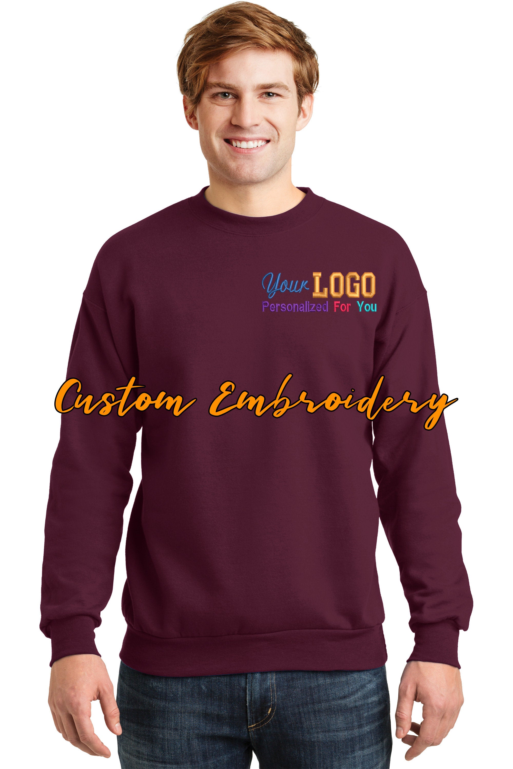 Custom Embroidered Crew Neck Sweater - Personalize with your logo - 7.8 Ounce - 50/50 Cotton/Poly