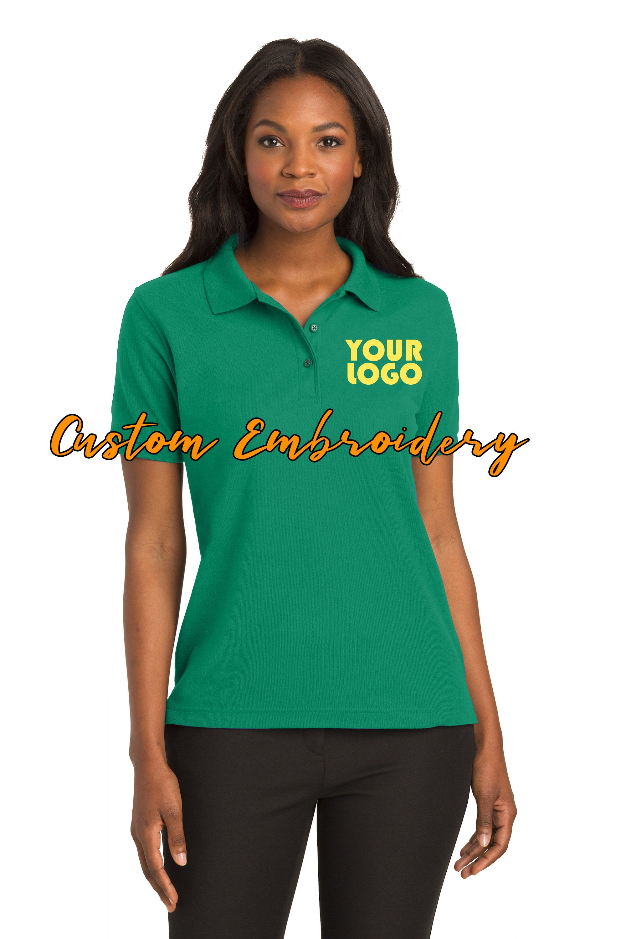 Custom Embroidery on Ladies Silk Touch Polo - 4in x 4in Embroidery Included - No Setup - No Minimum