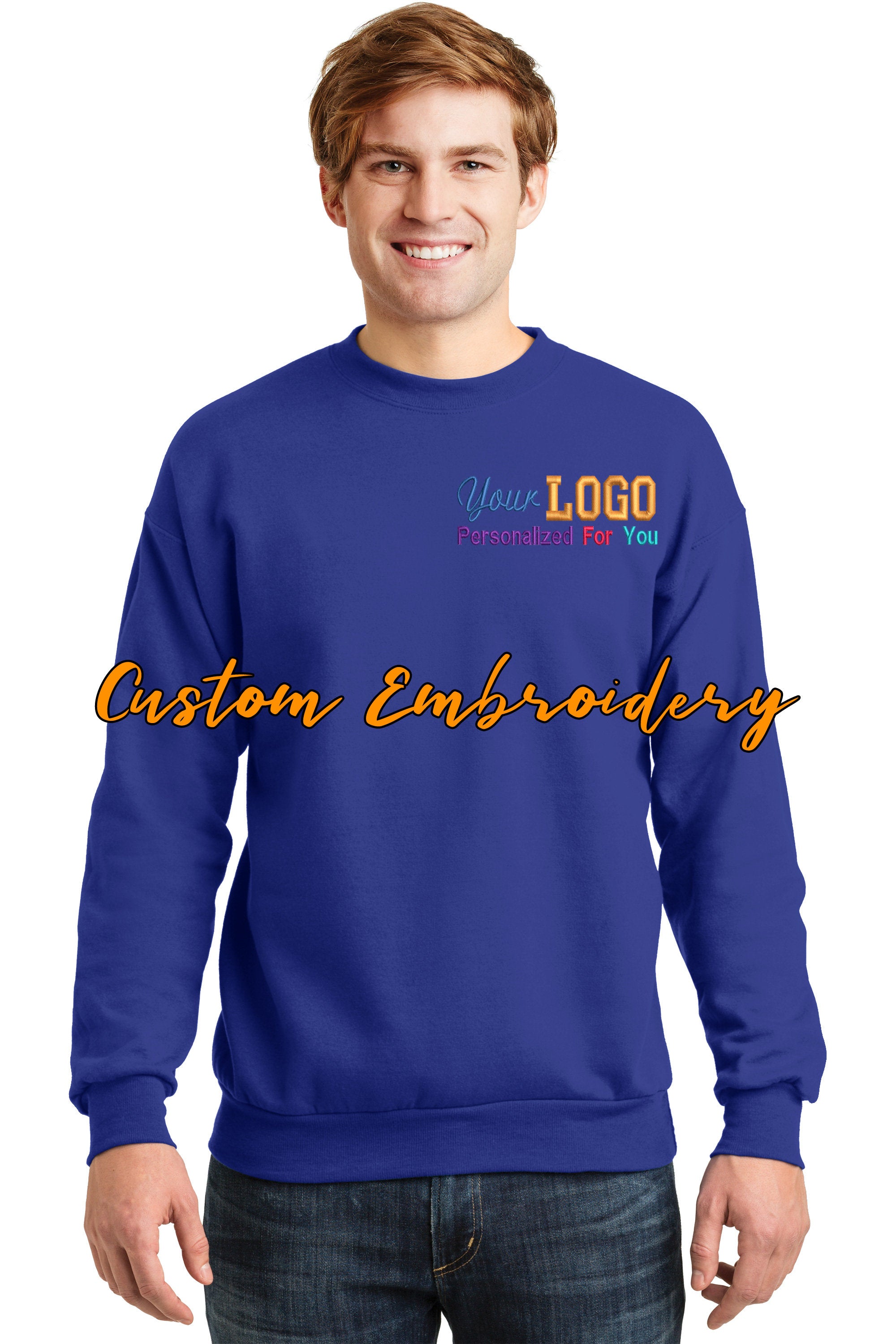 Custom Embroidered Crew Neck Sweater - Personalize with your logo - 7.8 Ounce - 50/50 Cotton/Poly