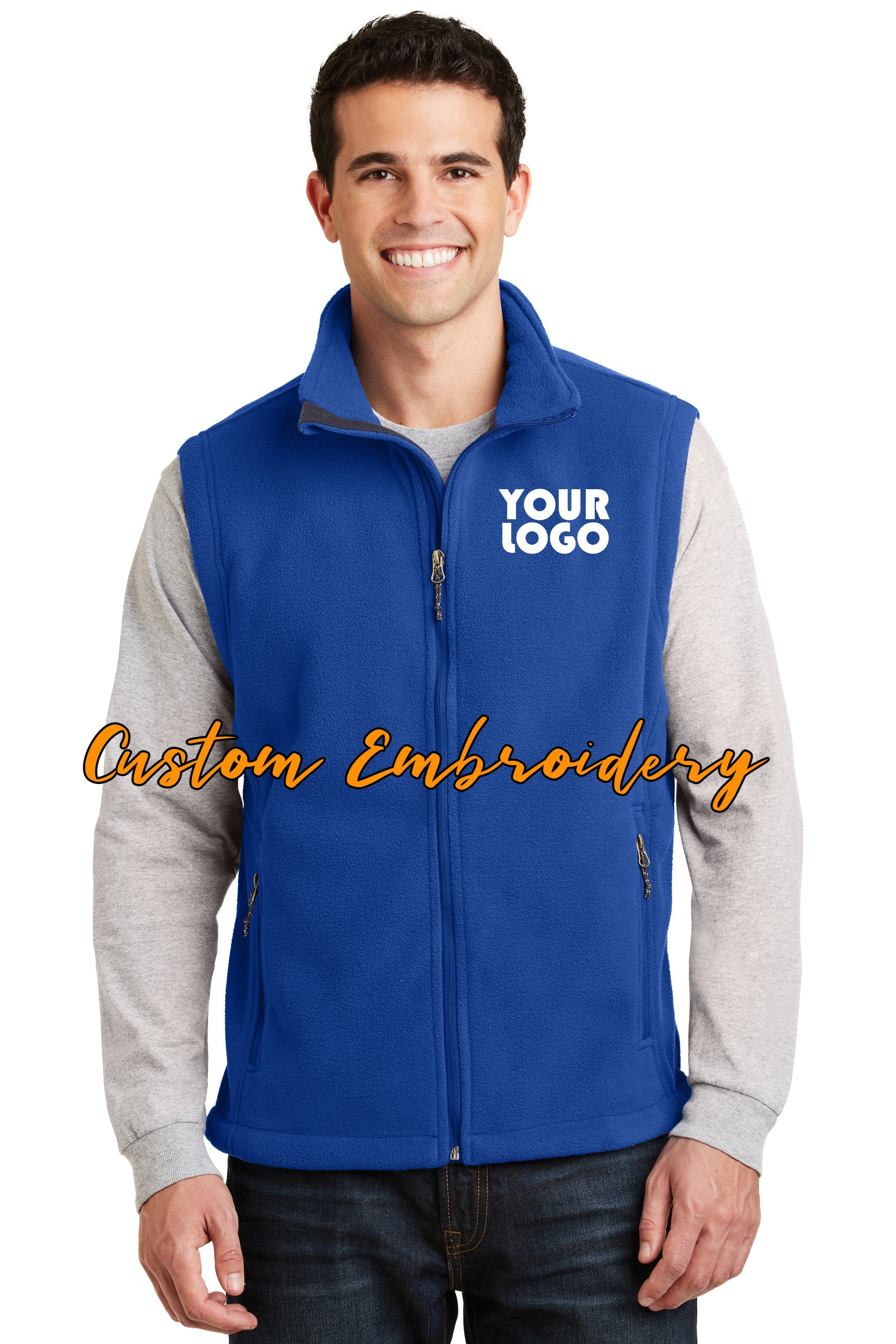 Custom Embroidery on Fleece Vest - Includes one 4in x 4in Embroidery - No Setup - No Minimums