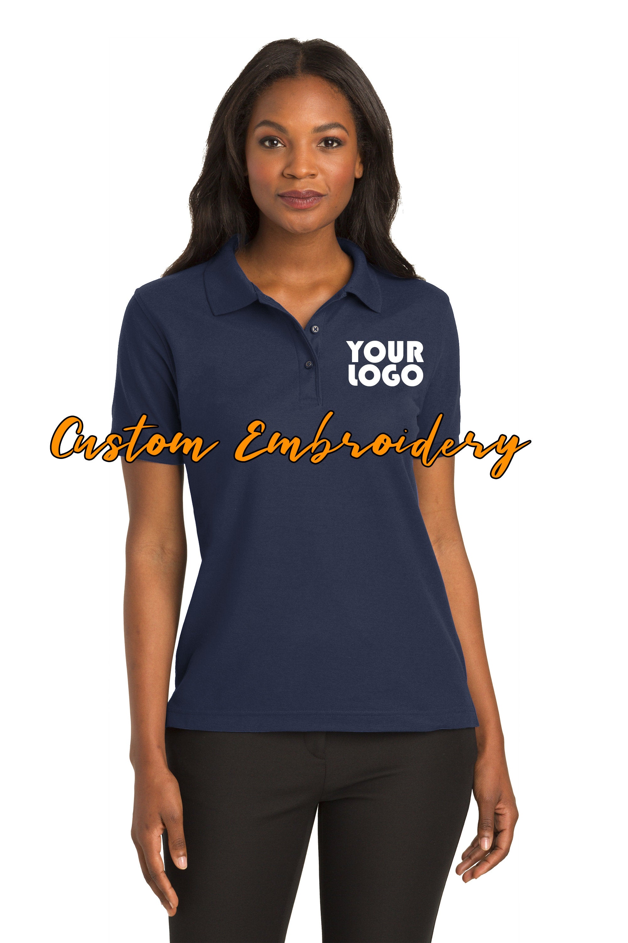 Custom Embroidery on Ladies Silk Touch Polo - 4in x 4in Embroidery Included - No Setup - No Minimum