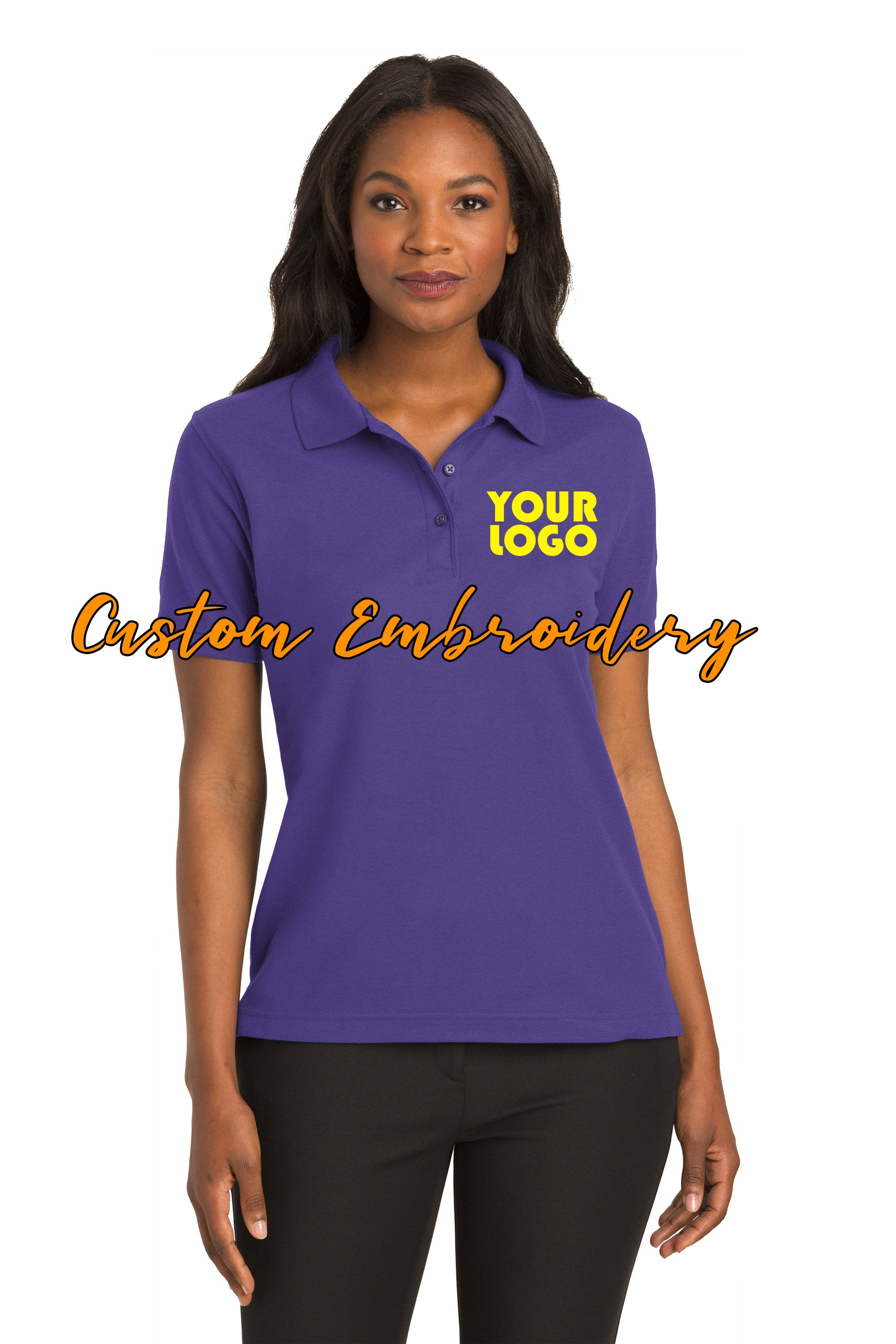 Custom Embroidery on Ladies Silk Touch Polo - 4in x 4in Embroidery Included - No Setup - No Minimum