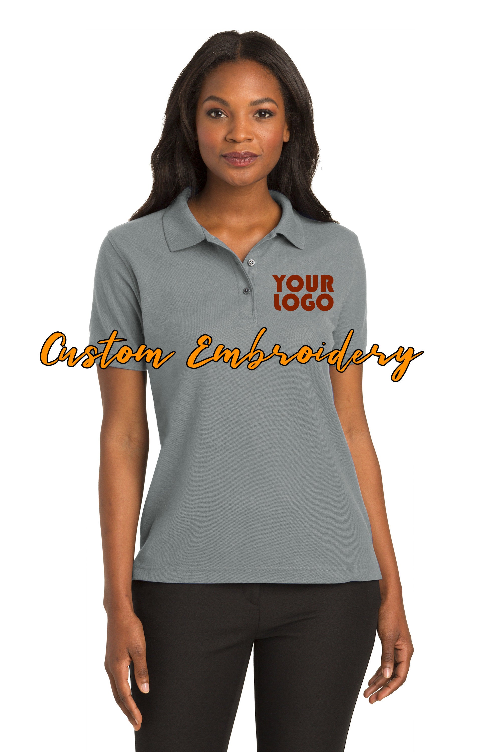 Custom Embroidery on Ladies Silk Touch Polo - 4in x 4in Embroidery Included - No Setup - No Minimum