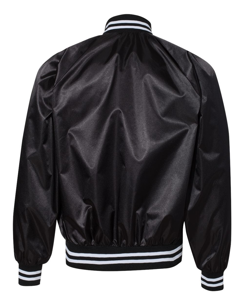 Custom Embroidered Satin Baseball Jacket Striped Trim - Bomber Jacket with 4in x 4in Embroidery Included - No Setup