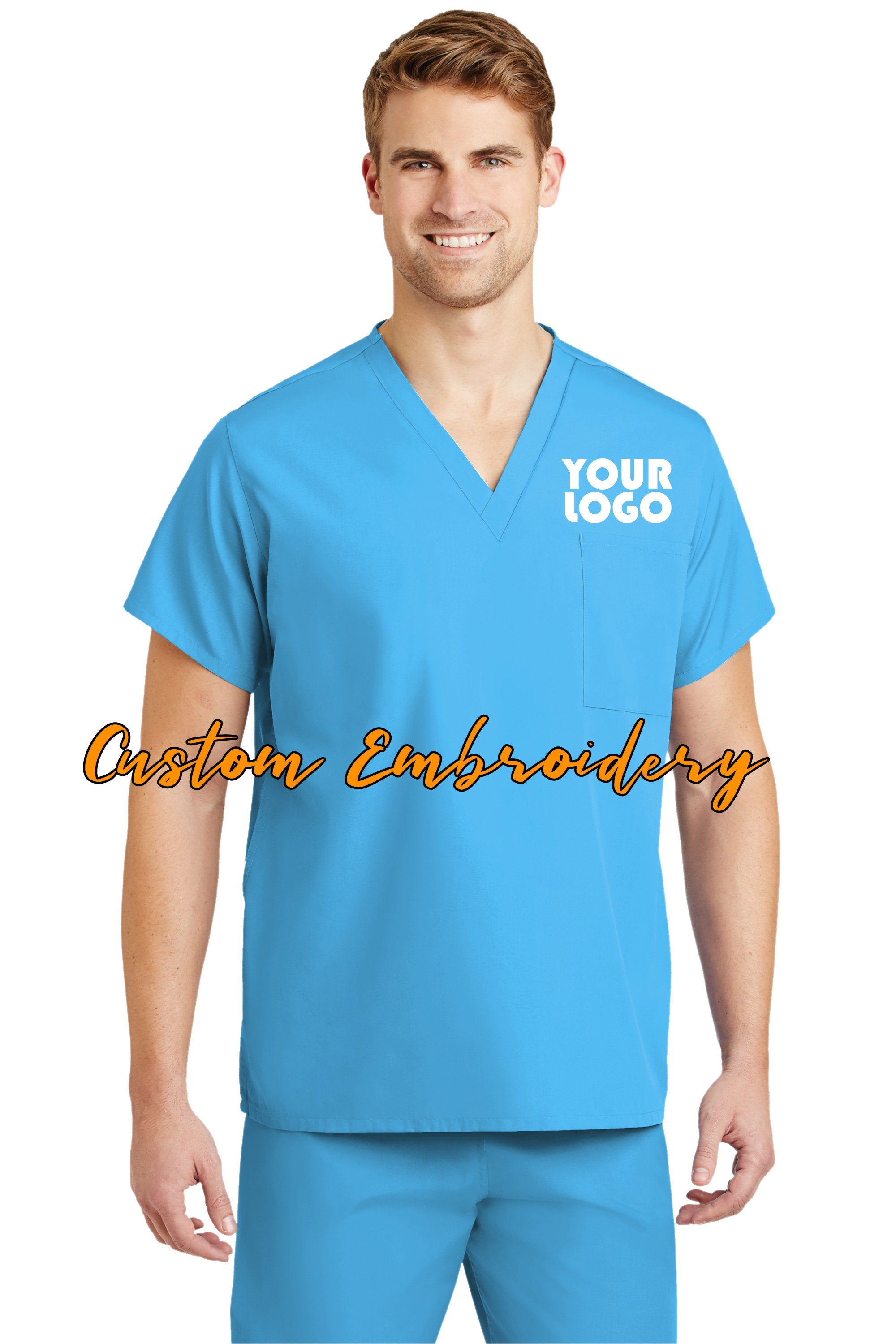 Custom Embroidery Scrub Top - V Neck - Includes 4in x 4in Embroidery - Personalized Scrub - Medical Uniform