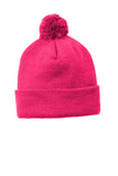 Custom Embroidered Pom Pom Beanies - Includes 4in Wide x 2in High Embroidery on the front of the beanie