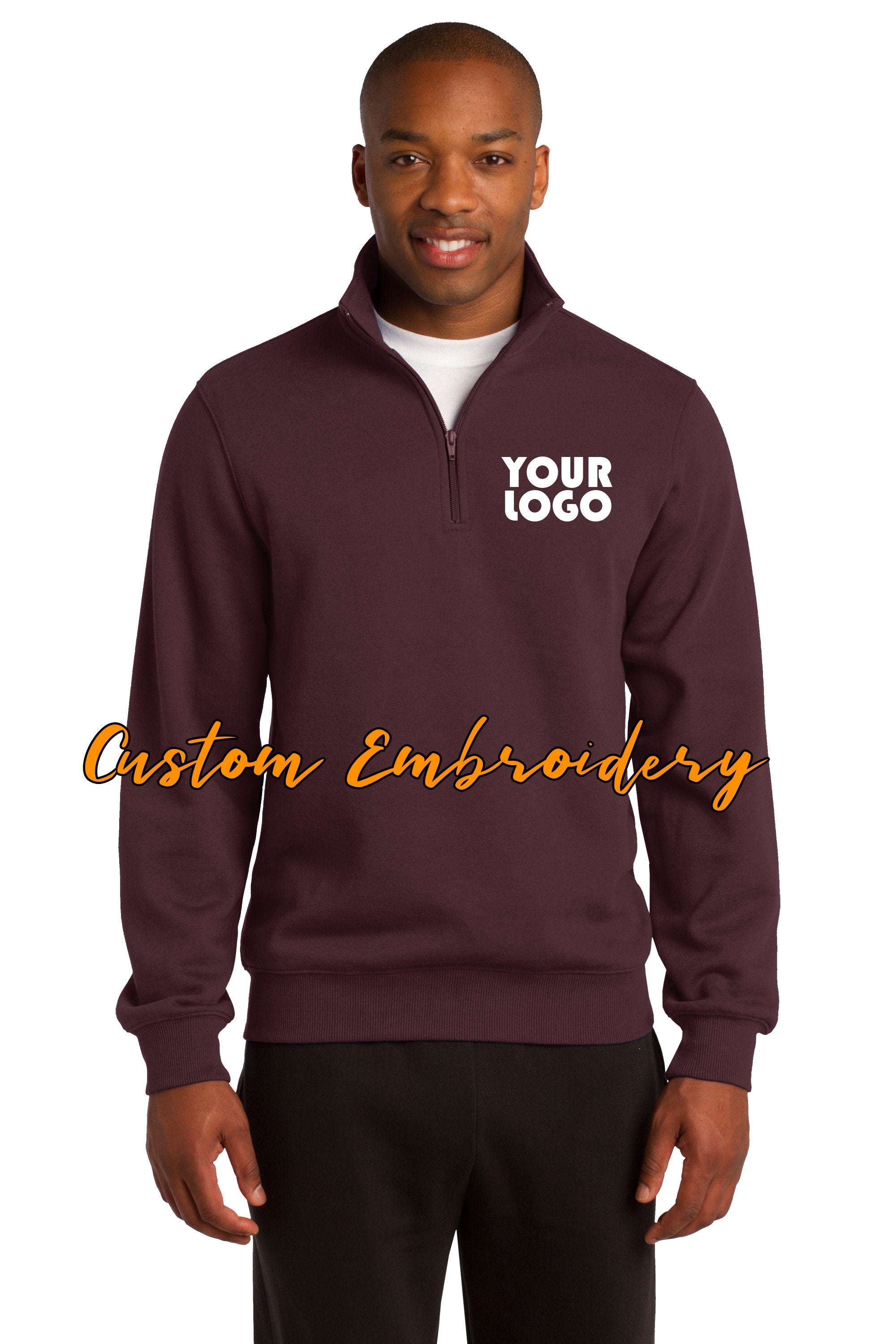 Custom Embroidered Men's Quarter 1/4 Zip Sweatshirt - Includes 4in x 4