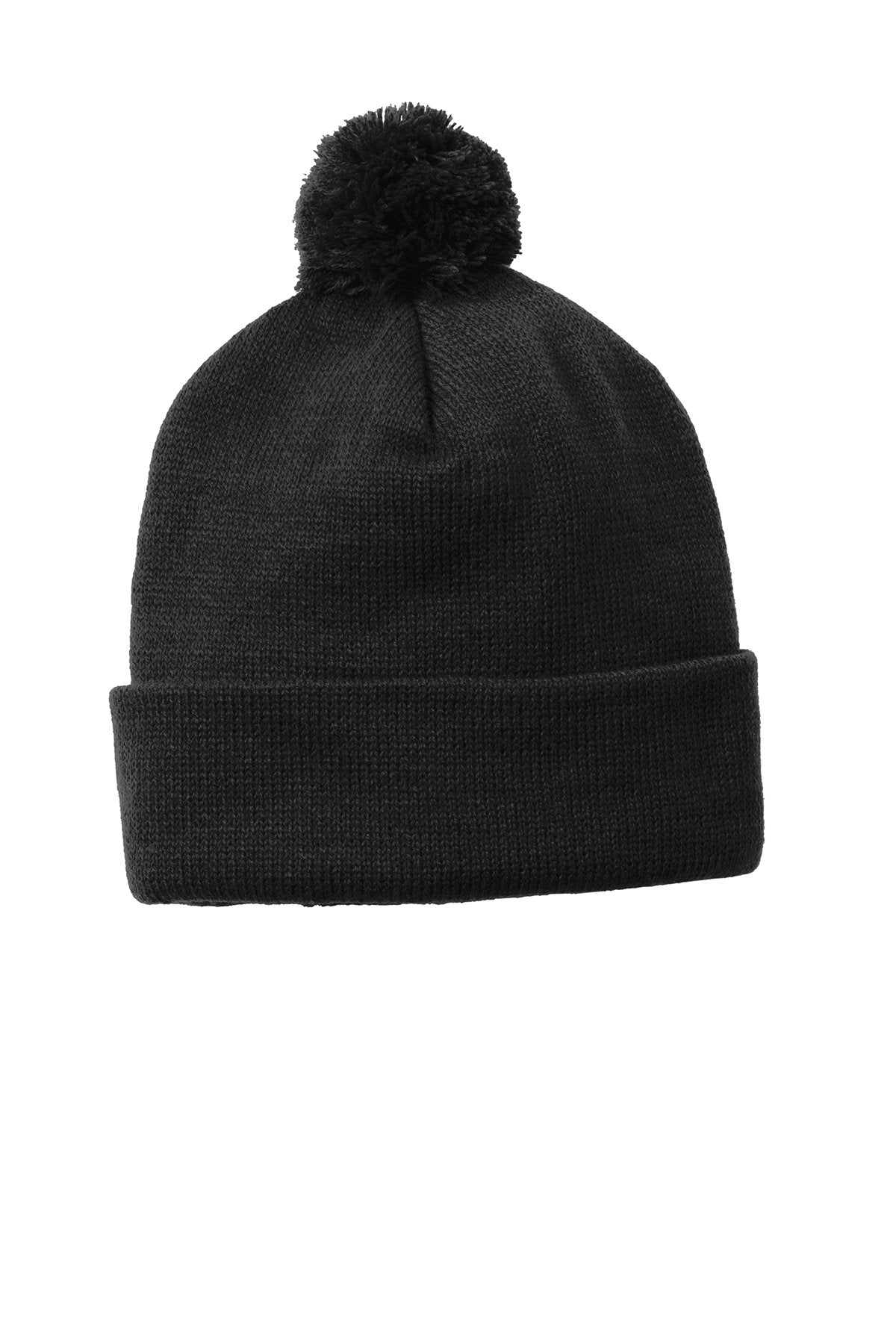 Custom Embroidered Pom Pom Beanies - Includes 4in Wide x 2in High Embroidery on the front of the beanie