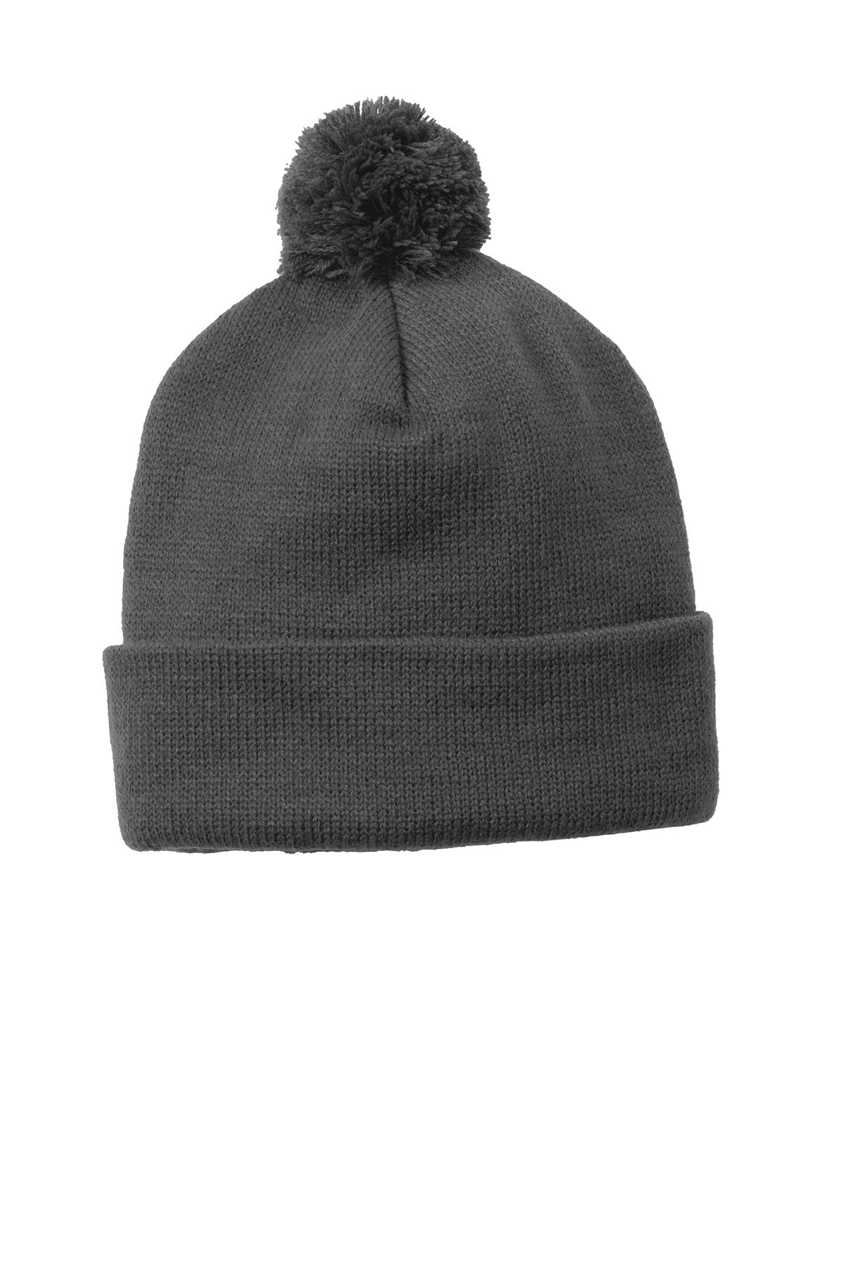 Custom Embroidered Pom Pom Beanies - Includes 4in Wide x 2in High Embroidery on the front of the beanie