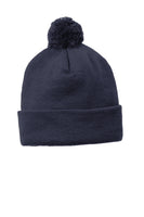 Custom Embroidered Pom Pom Beanies - Includes 4in Wide x 2in High Embroidery on the front of the beanie