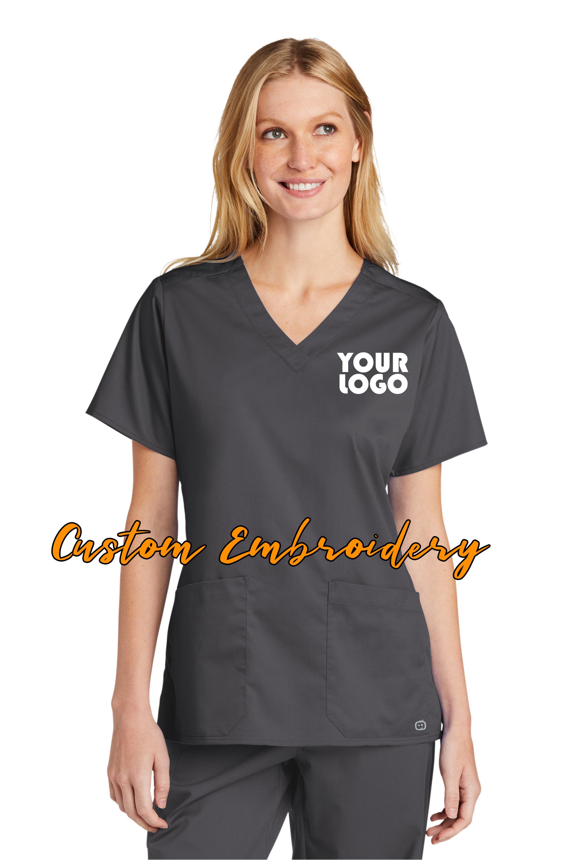 Custom Embroidery on Women&#39;s WorkFlex V-Neck Scrub Top