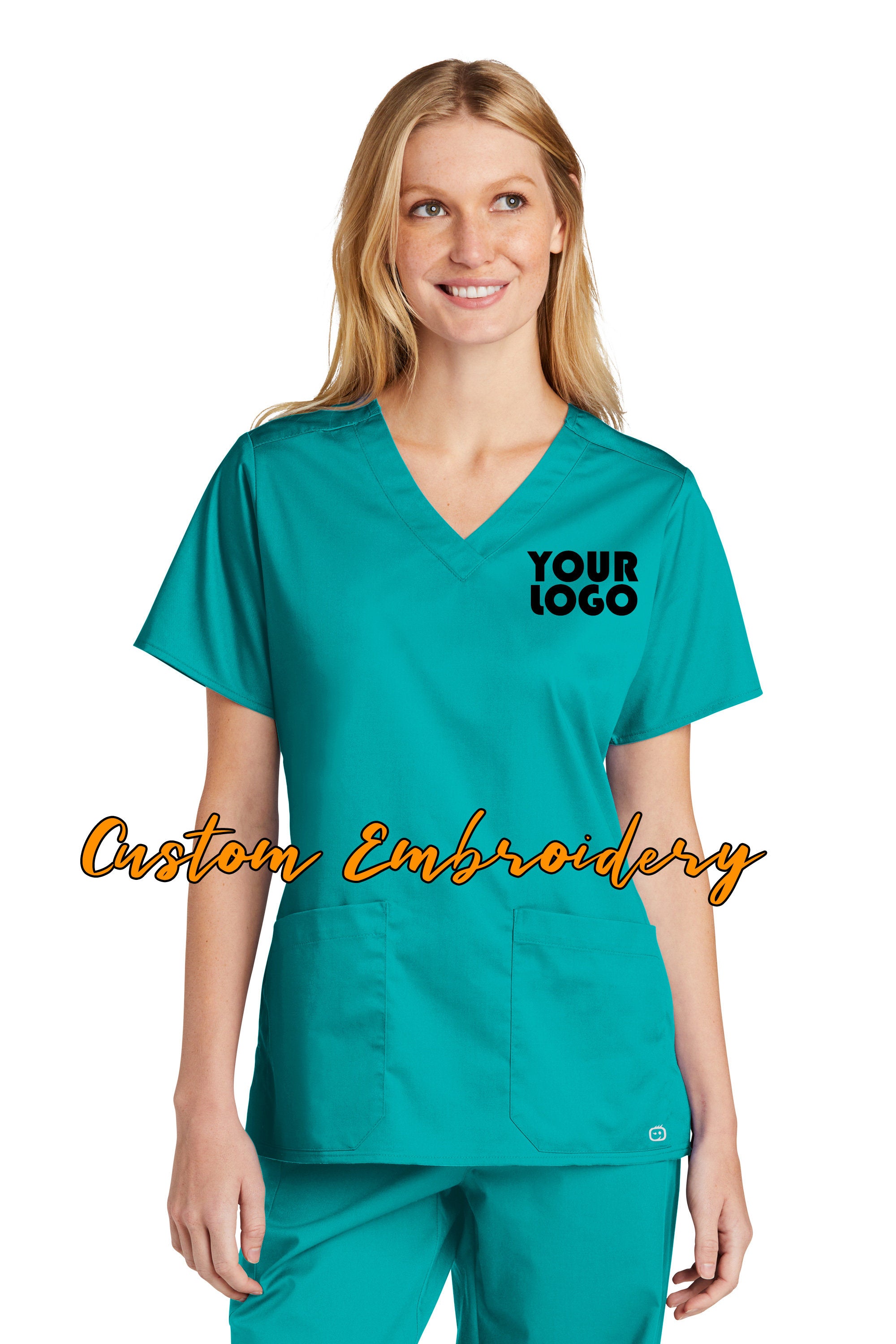 Custom Embroidery on Women&#39;s WorkFlex V-Neck Scrub Top