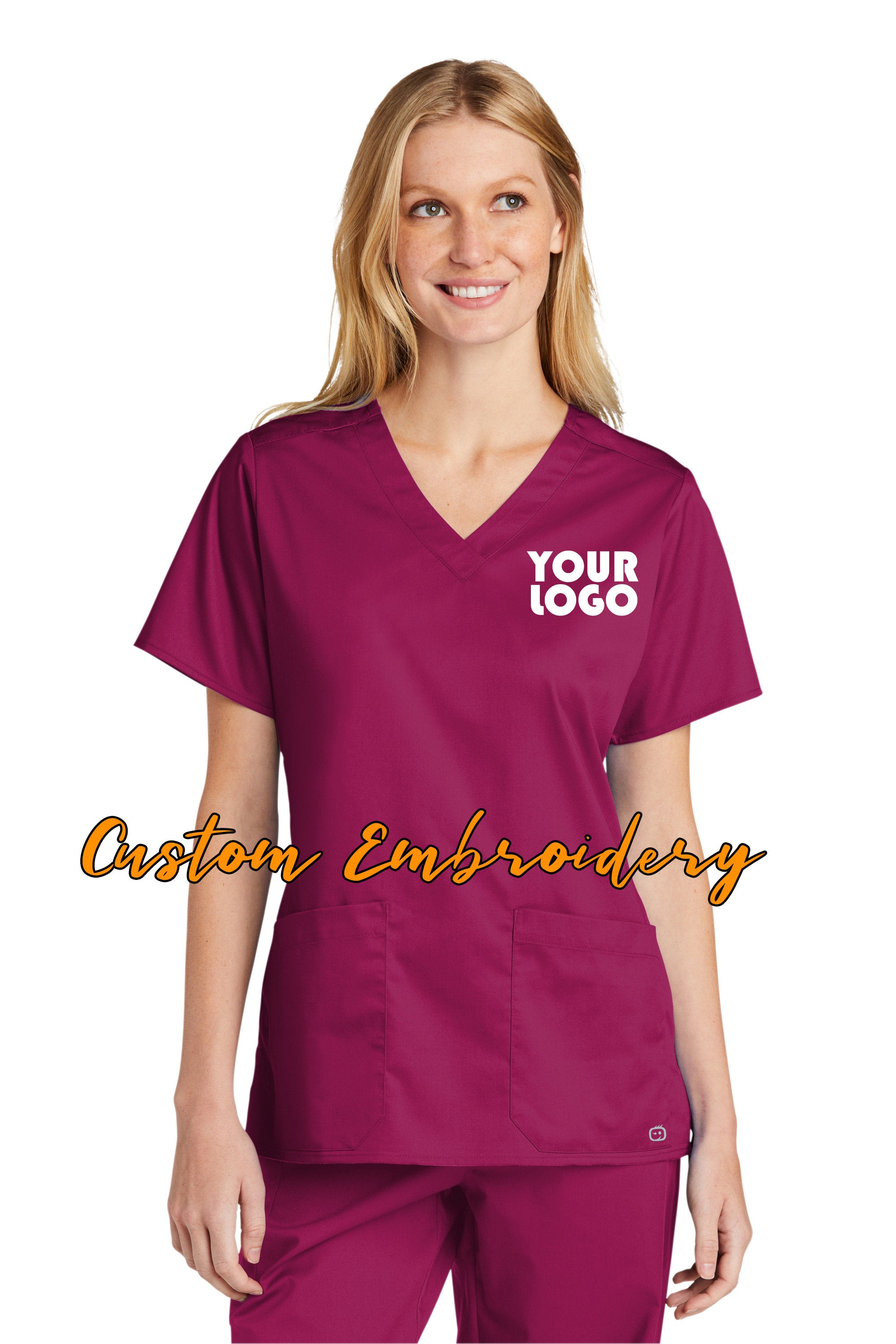 Custom Embroidery on Women&#39;s WorkFlex V-Neck Scrub Top