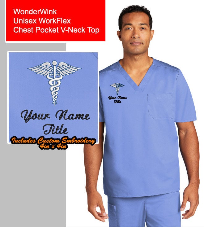 Custom Embroidered Unisex V-Neck Scrub Top Medical Uniform Includes