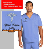 Custom Embroidered Unisex V-Neck Scrub Top Medical Uniform - Includes 4in x 4in Embroidery - Personalized Scrub - No Setup Fee