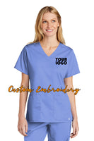 Custom Embroidered Women's WorkFlex V-Neck Top - Includes 4in x 4in Embroidery - Free Setup - Personalized Scrub Medical Uniform