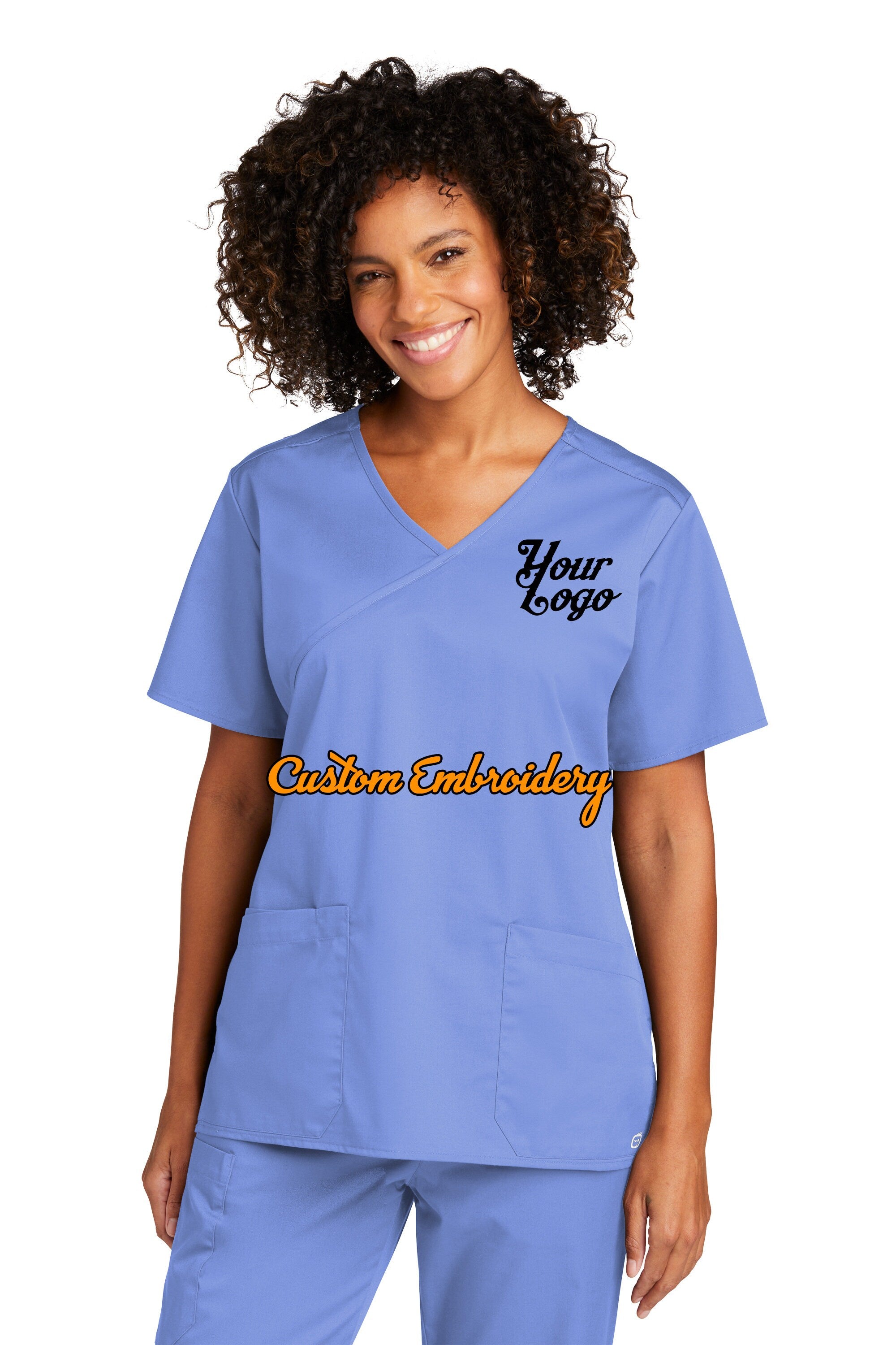 Custom Embroidered Women’s WorkFlex Mock Wrap Top Medical Uniform Scrub - Includes 4in x 4in Embroidery - Logo Scrubs - Logo Medical