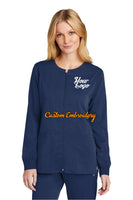 Custom Embroidery on Women's Premiere Flex Full-Zip Scrub Jacket Medical Uniform - Includes one 4in x 4in Embroidery - Free Setup
