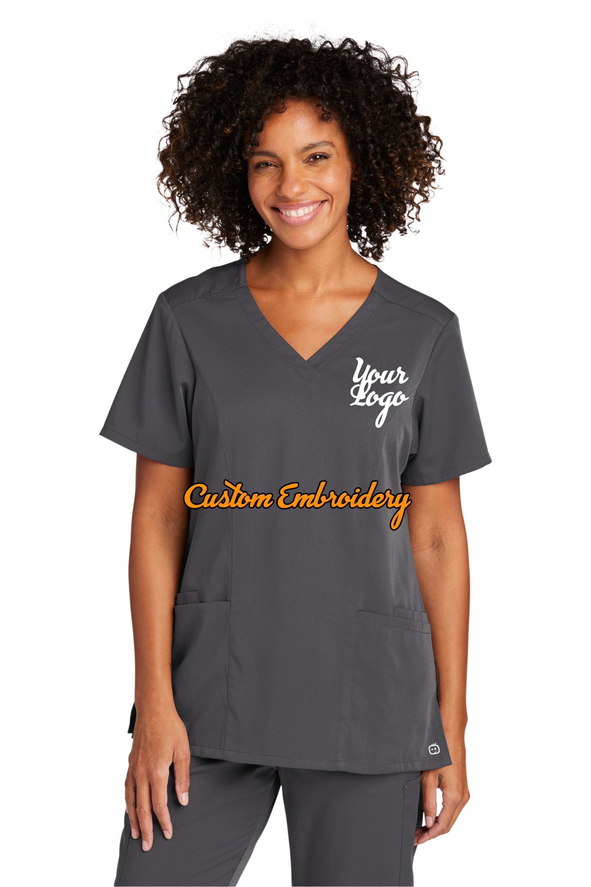 Custom Embroidery Women’s Premiere Flex V-Neck Scrub Top Medical Uniform - Includes one 4in x 4in Embroidery - Free Setup - Custom Scrub