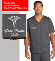 Custom Embroidered Unisex V-Neck Scrub Top Medical Uniform - Includes 4in x 4in Embroidery - Personalized Scrub - No Setup Fee
