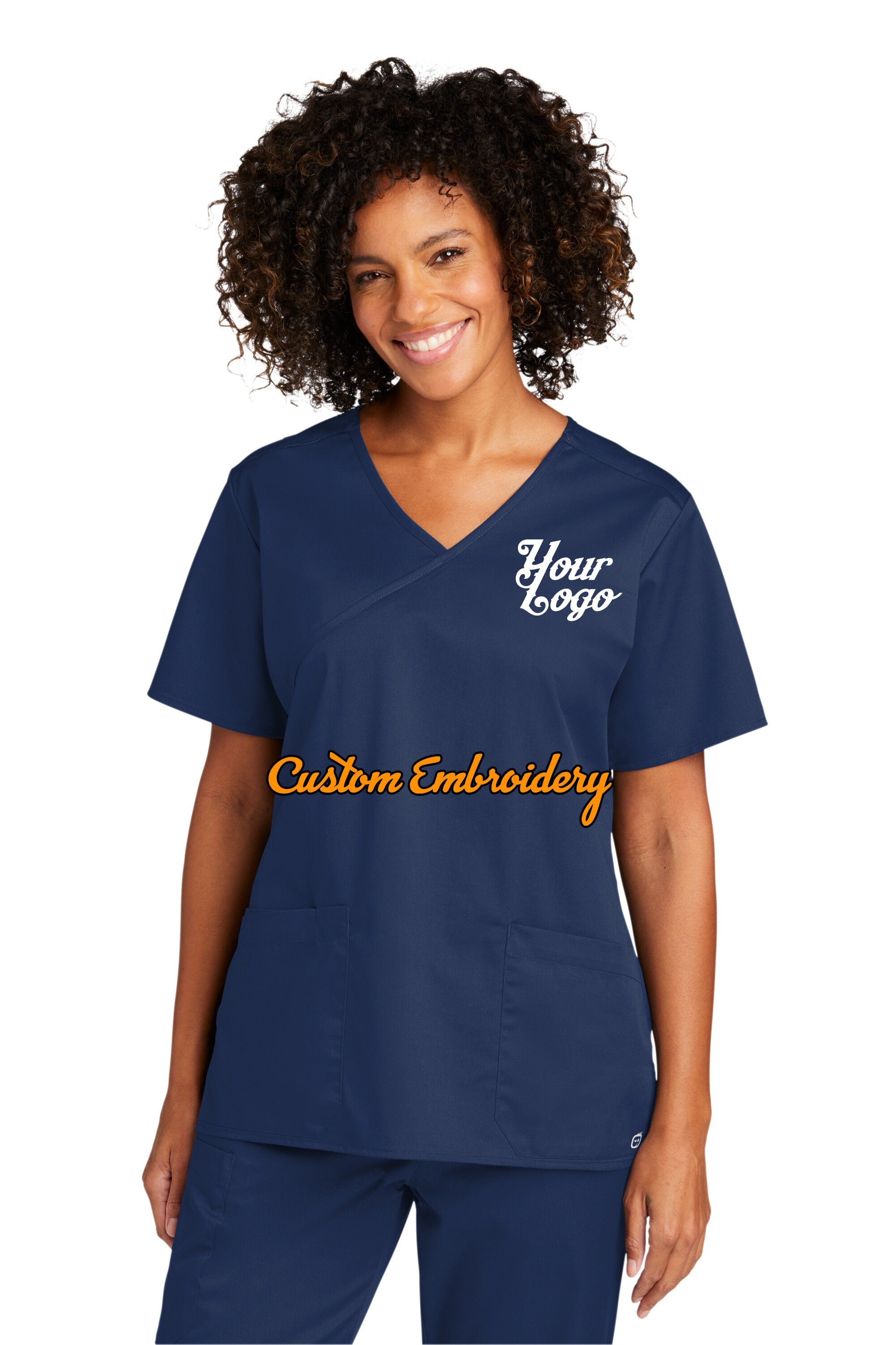 Custom Embroidered Women’s WorkFlex Mock Wrap Top Medical Uniform Scrub - Includes 4in x 4in Embroidery - Logo Scrubs - Logo Medical