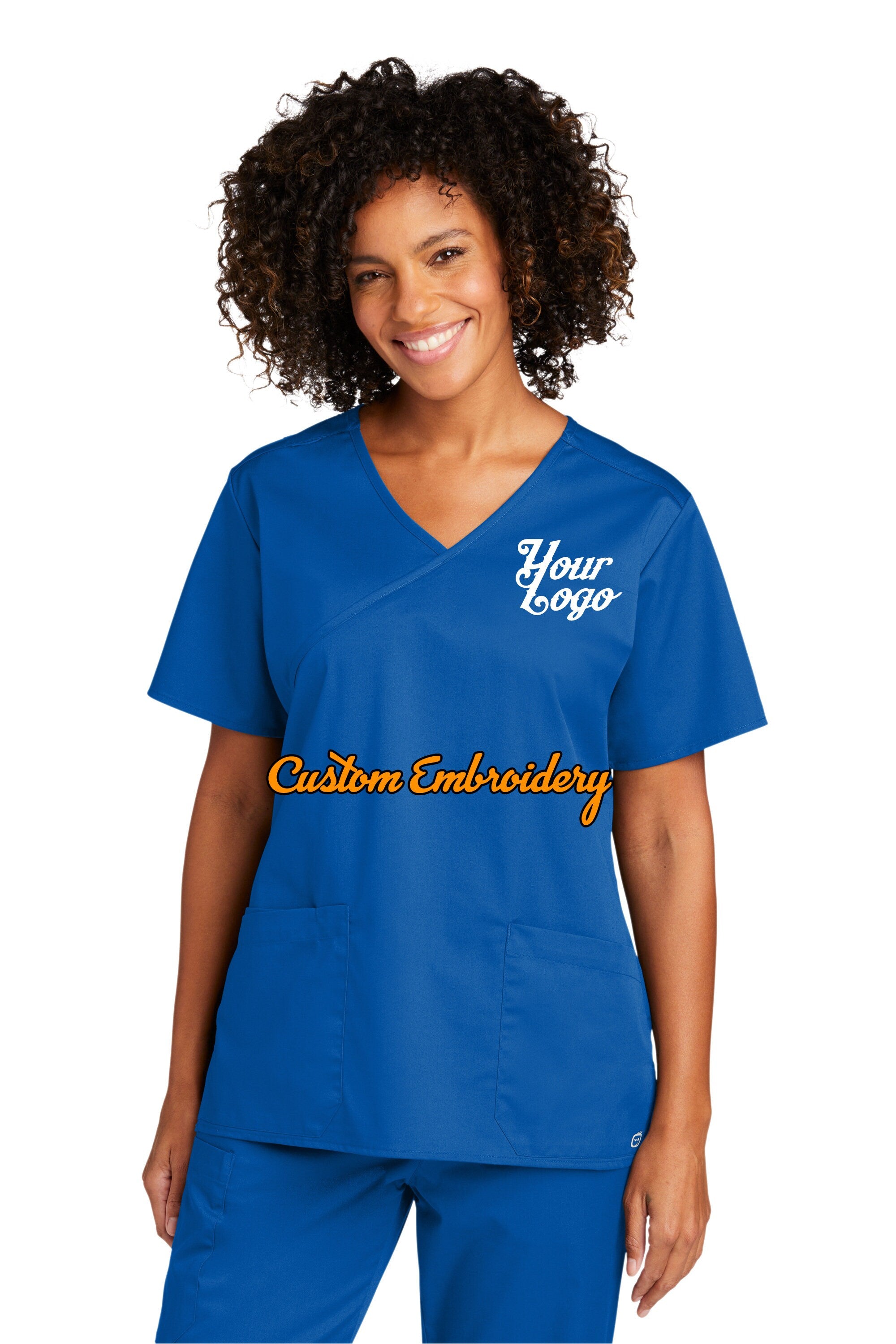 Custom Embroidered Women’s WorkFlex Mock Wrap Top Medical Uniform Scrub - Includes 4in x 4in Embroidery - Logo Scrubs - Logo Medical