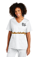 Custom Embroidered Women’s WorkFlex Mock Wrap Top Medical Uniform Scrub - Includes 4in x 4in Embroidery - Logo Scrubs - Logo Medical